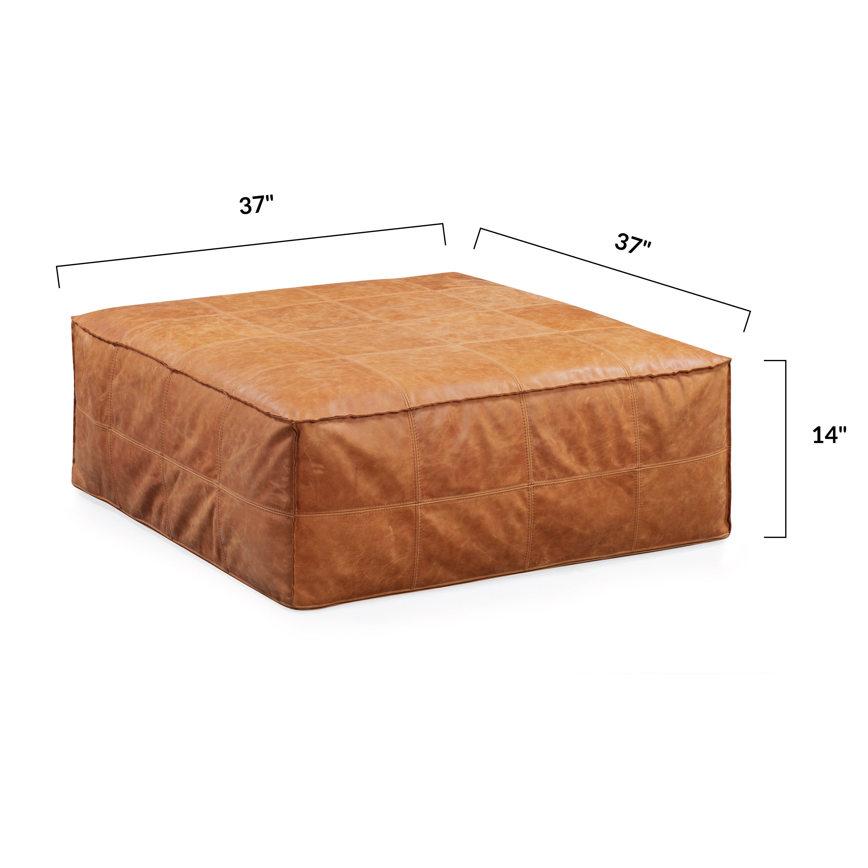 Pouf carré en cuir | Cognac