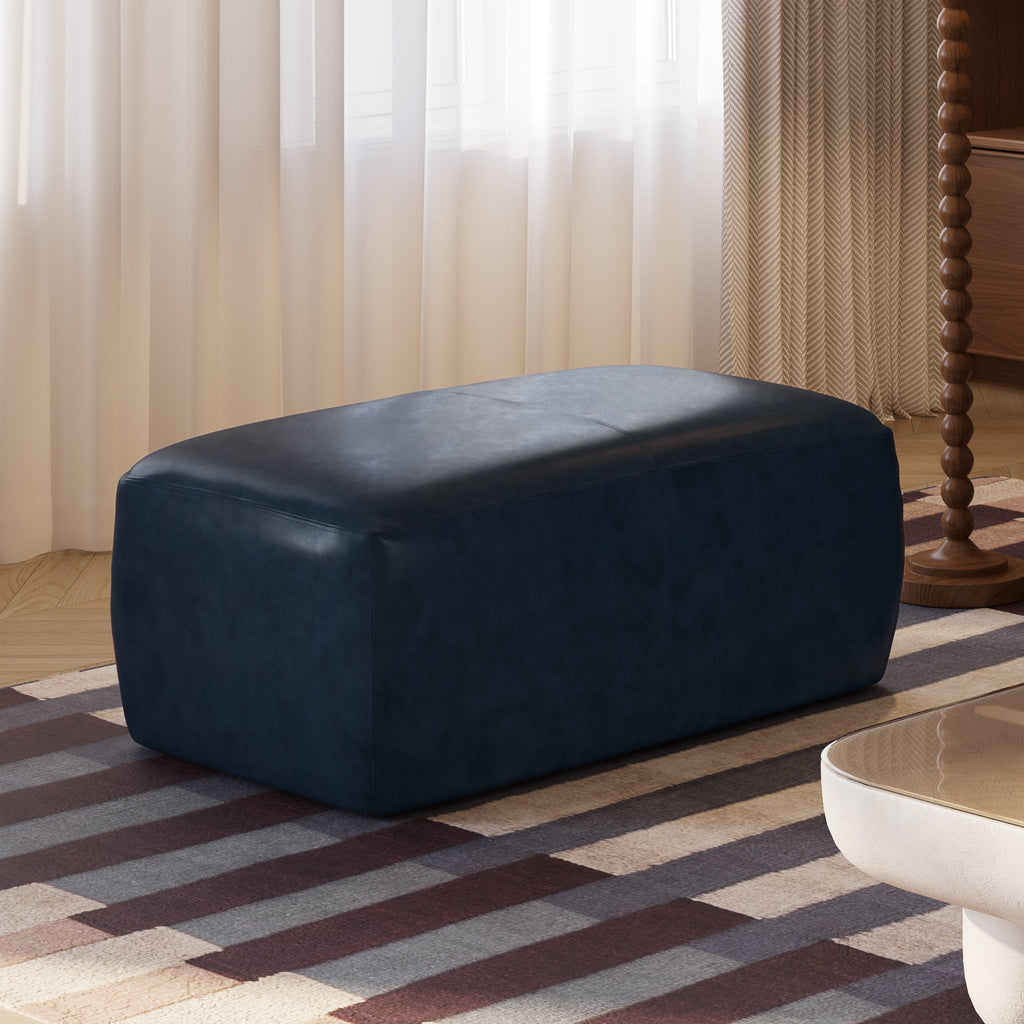 Pouf en cuir | Bleu nuit