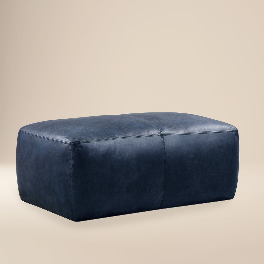 Pouf en cuir | Bleu nuit