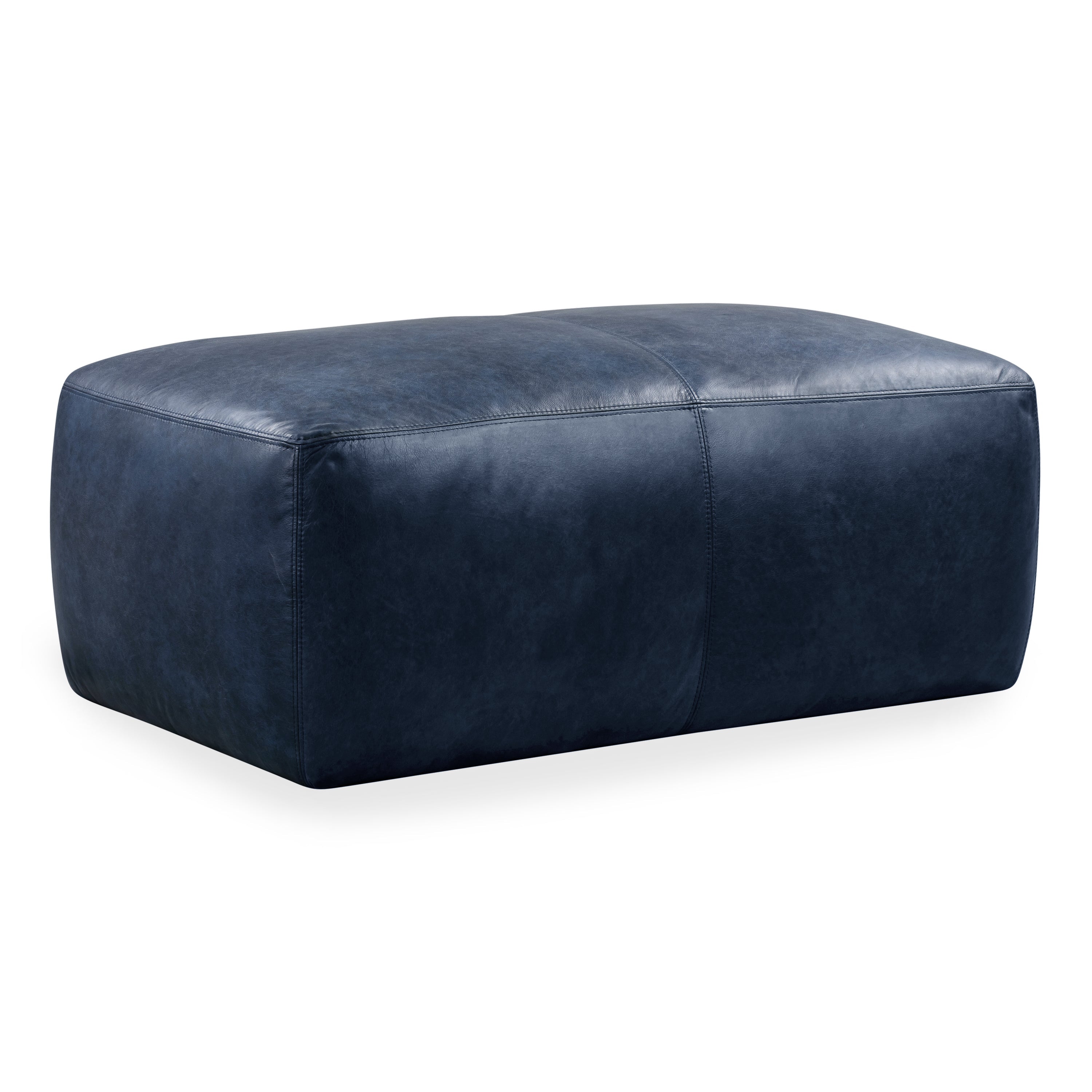 Pouf en cuir | Bleu nuit