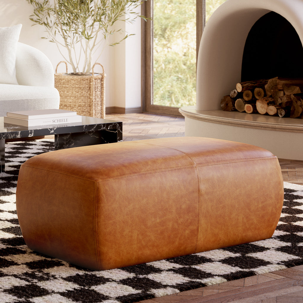 Pouf en cuir | Cognac