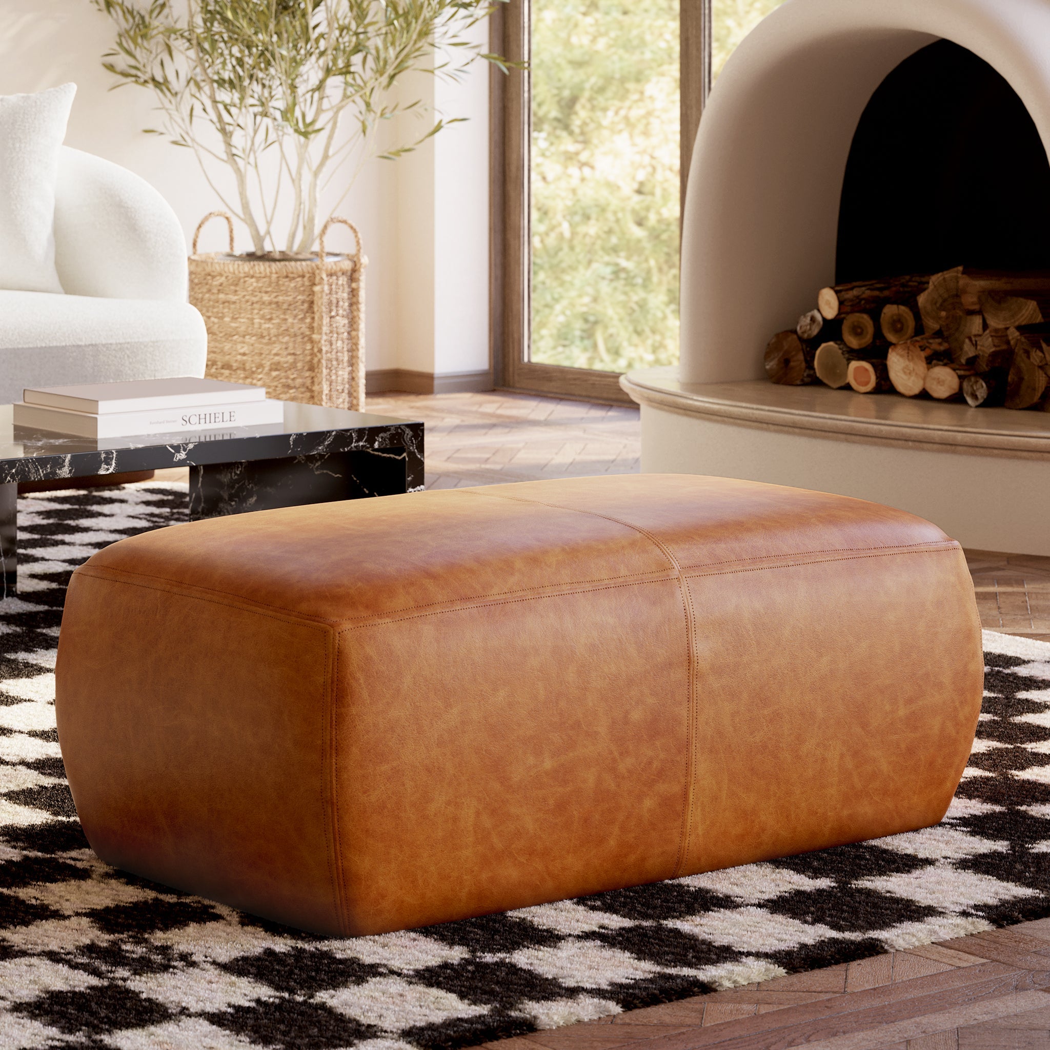 Pouf en cuir | Cognac