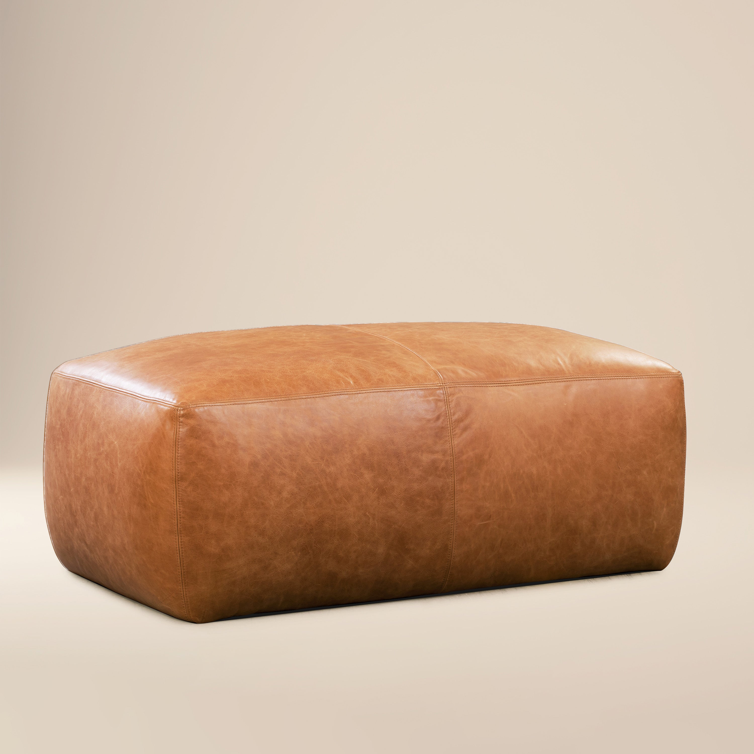 Pouf en cuir | Cognac