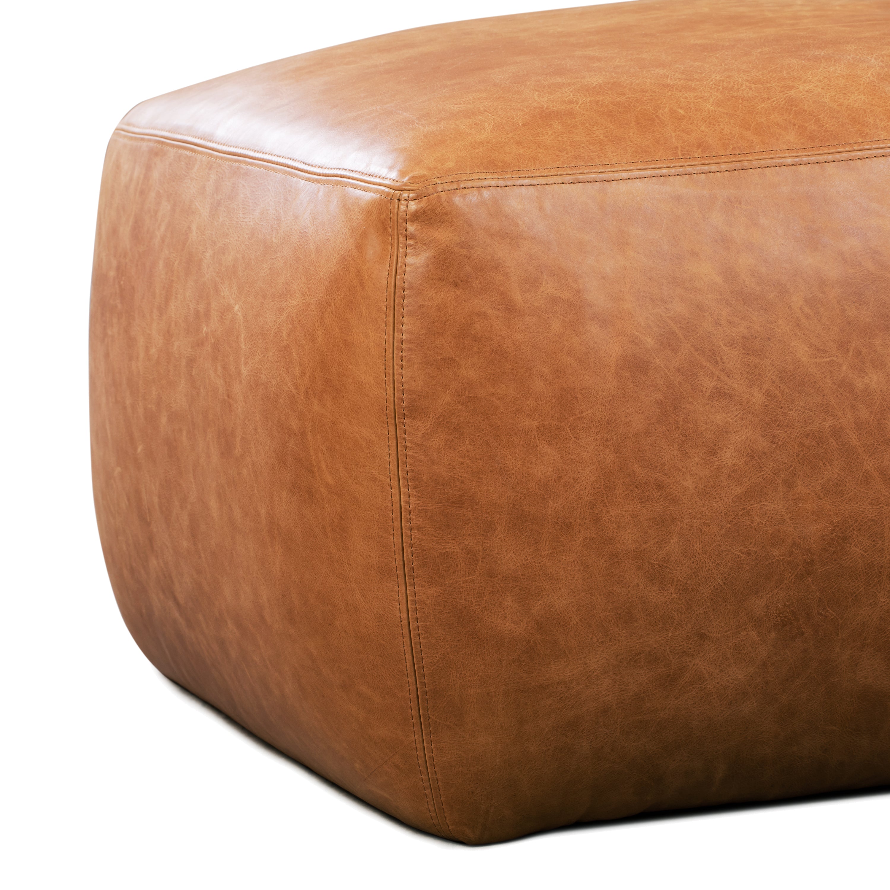 Pouf en cuir | Cognac