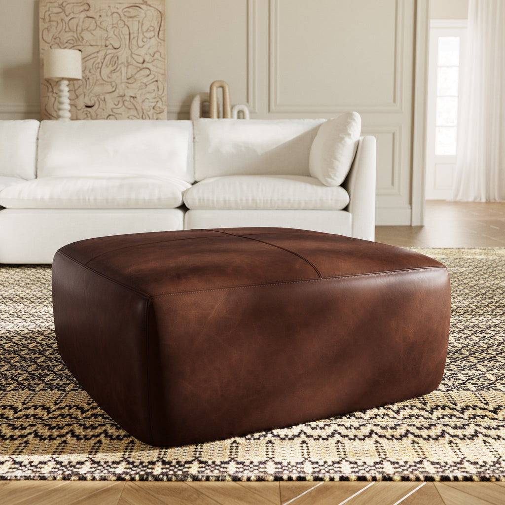 Pouf en cuir | Marron chocolat