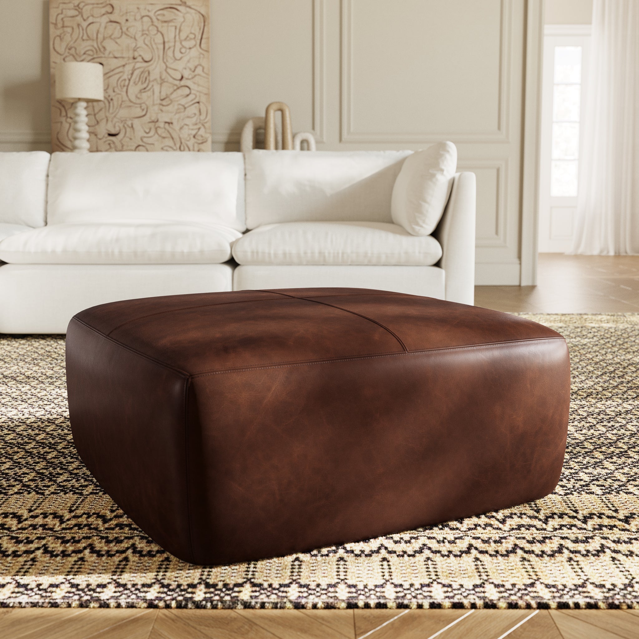 Pouf en cuir | Marron chocolat