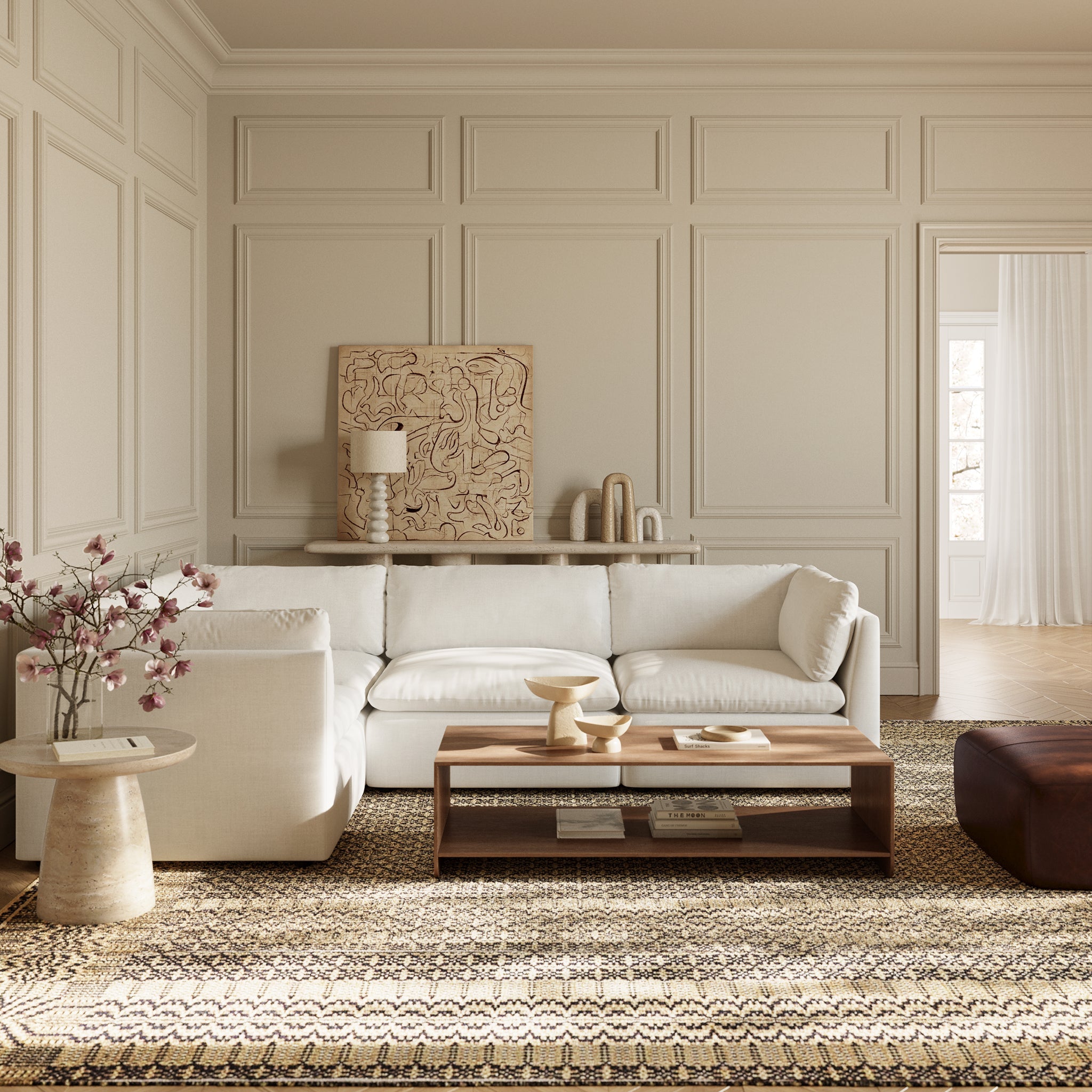 Pouf en cuir | Marron chocolat