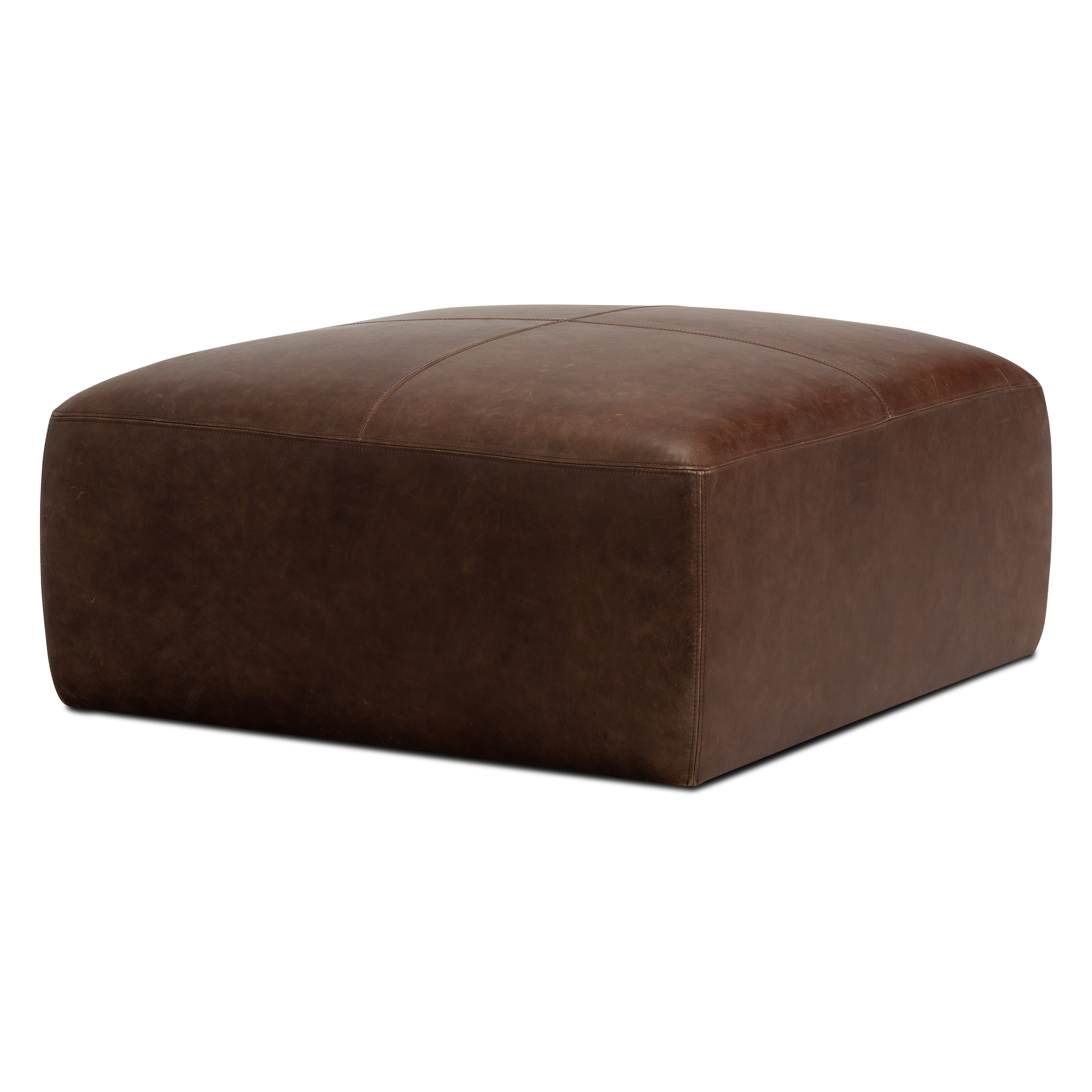 Pouf en cuir | Marron chocolat
