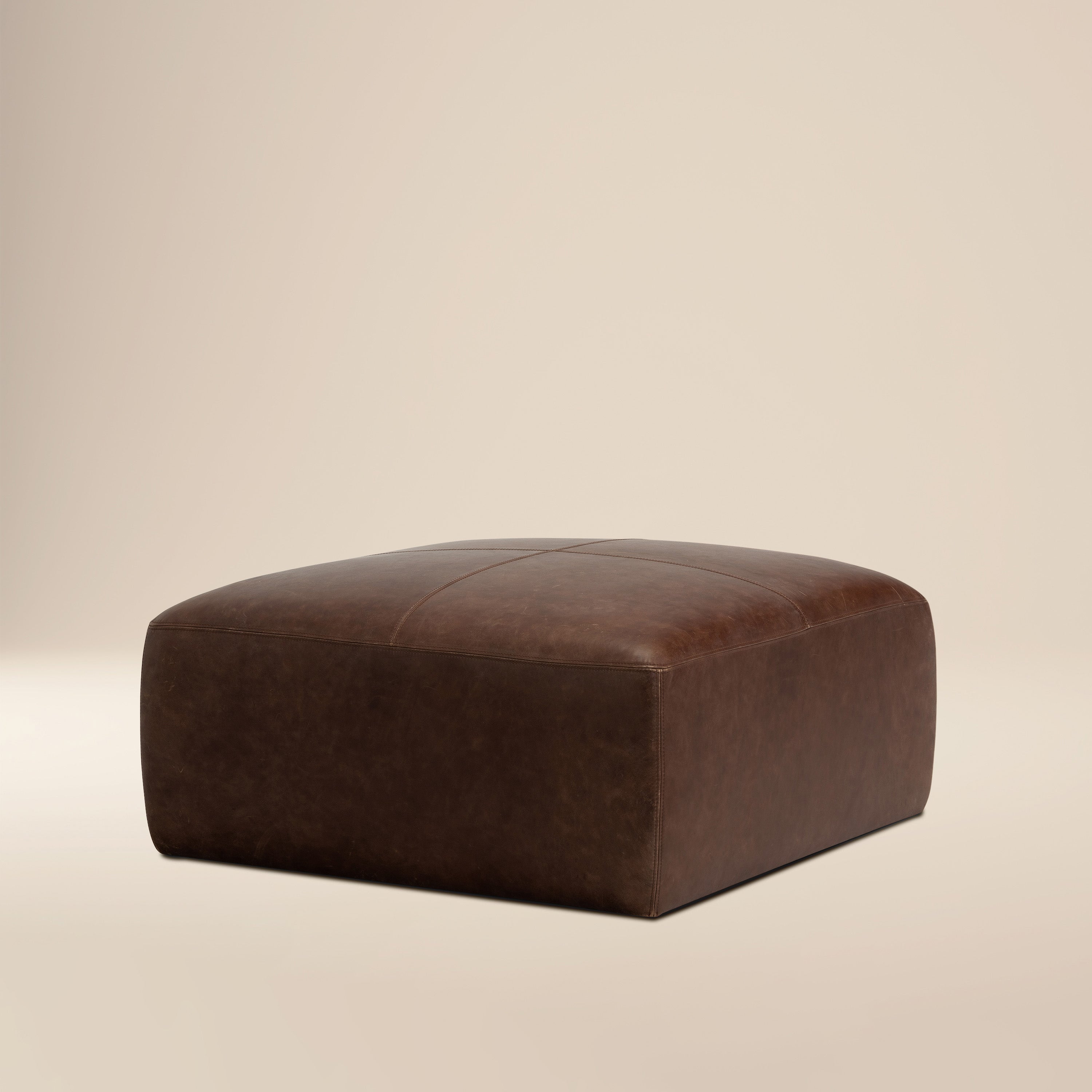 Pouf en cuir | Marron chocolat