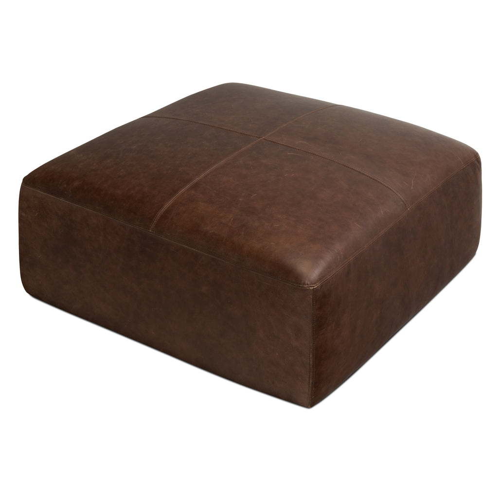 Pouf en cuir | Marron chocolat