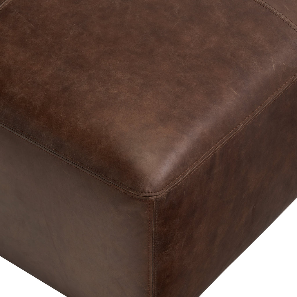 Pouf en cuir | Marron chocolat