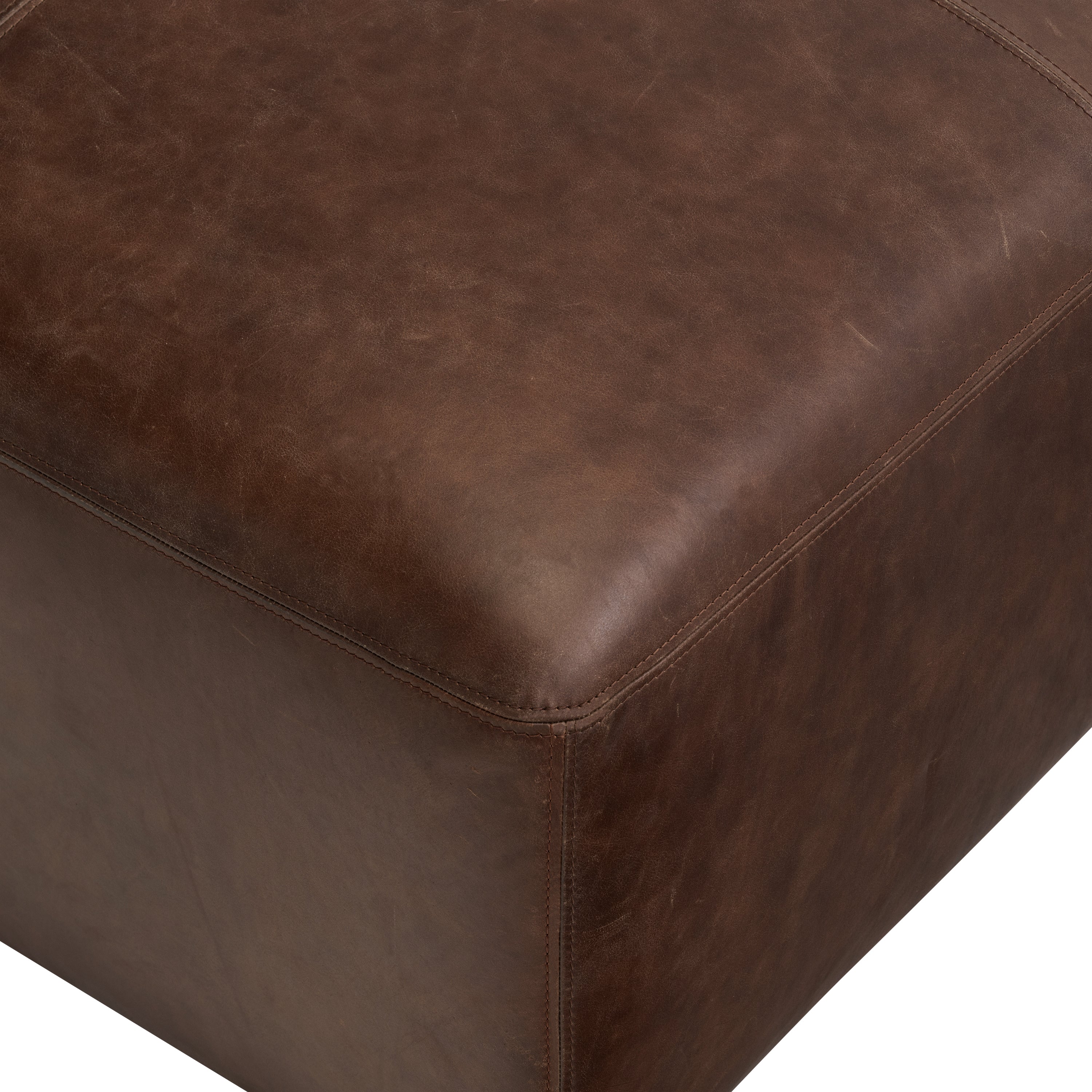 Pouf en cuir | Marron chocolat