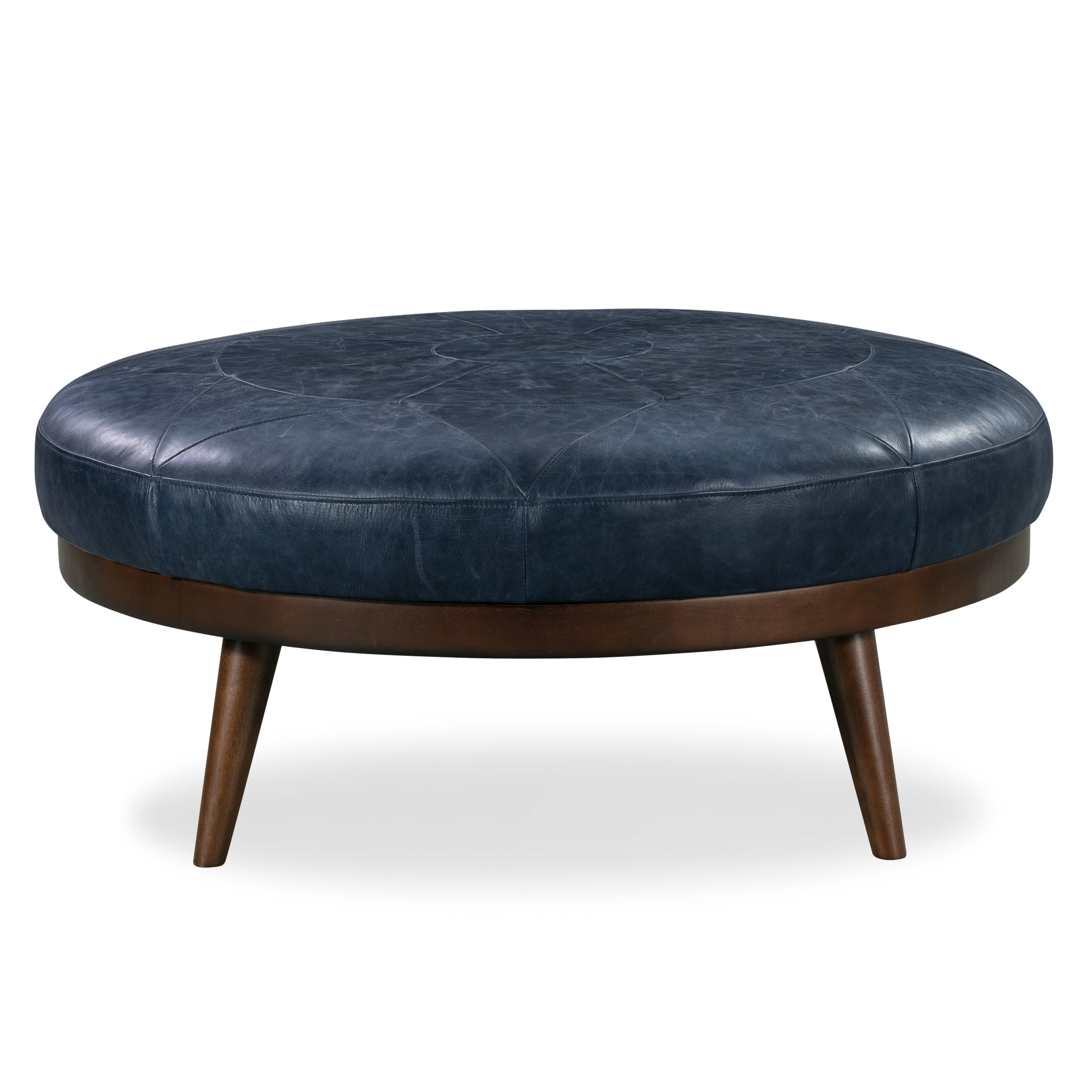 Pouffe en cuir | Bleu nuit