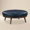 Pouffe en cuir | Bleu nuit