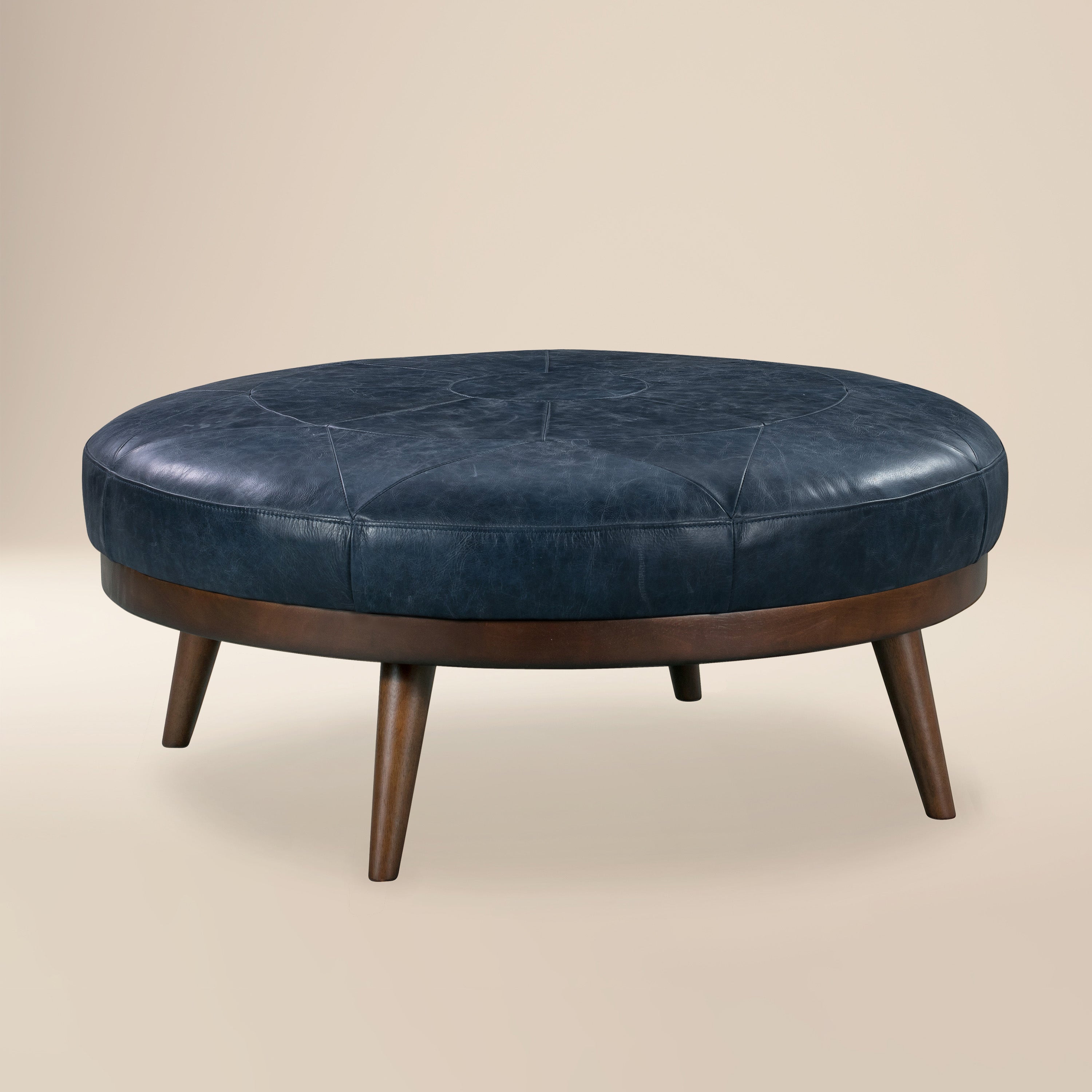Pouffe en cuir | Bleu nuit