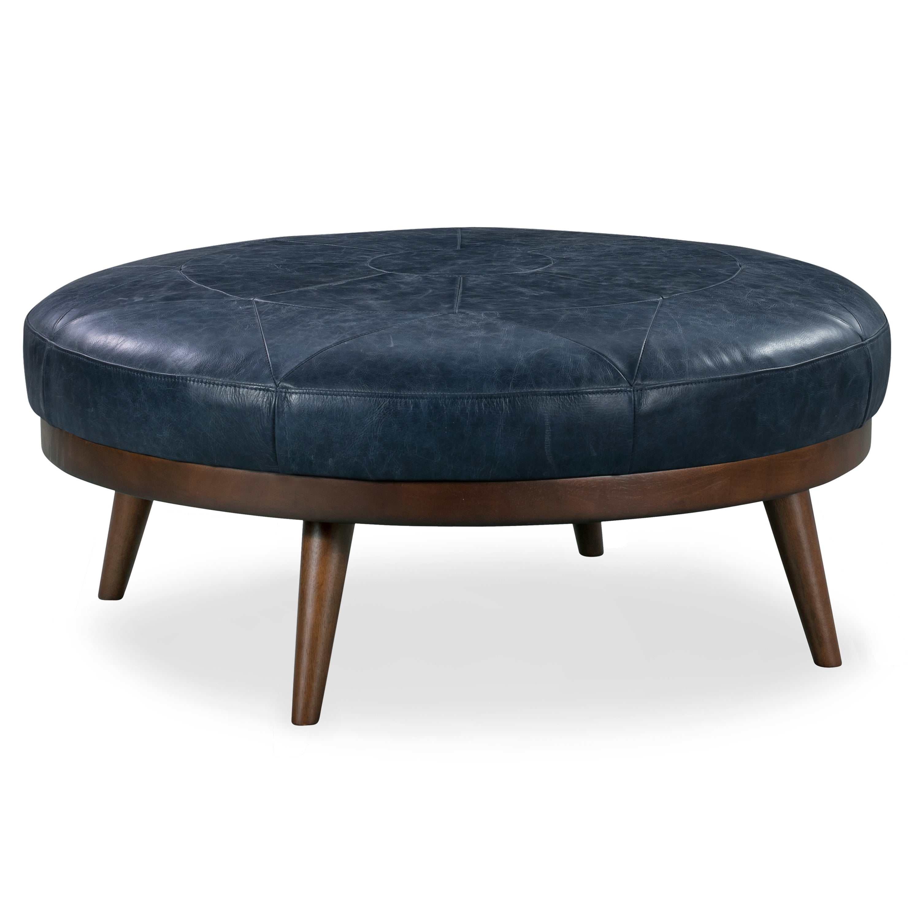 Pouffe en cuir | Bleu nuit
