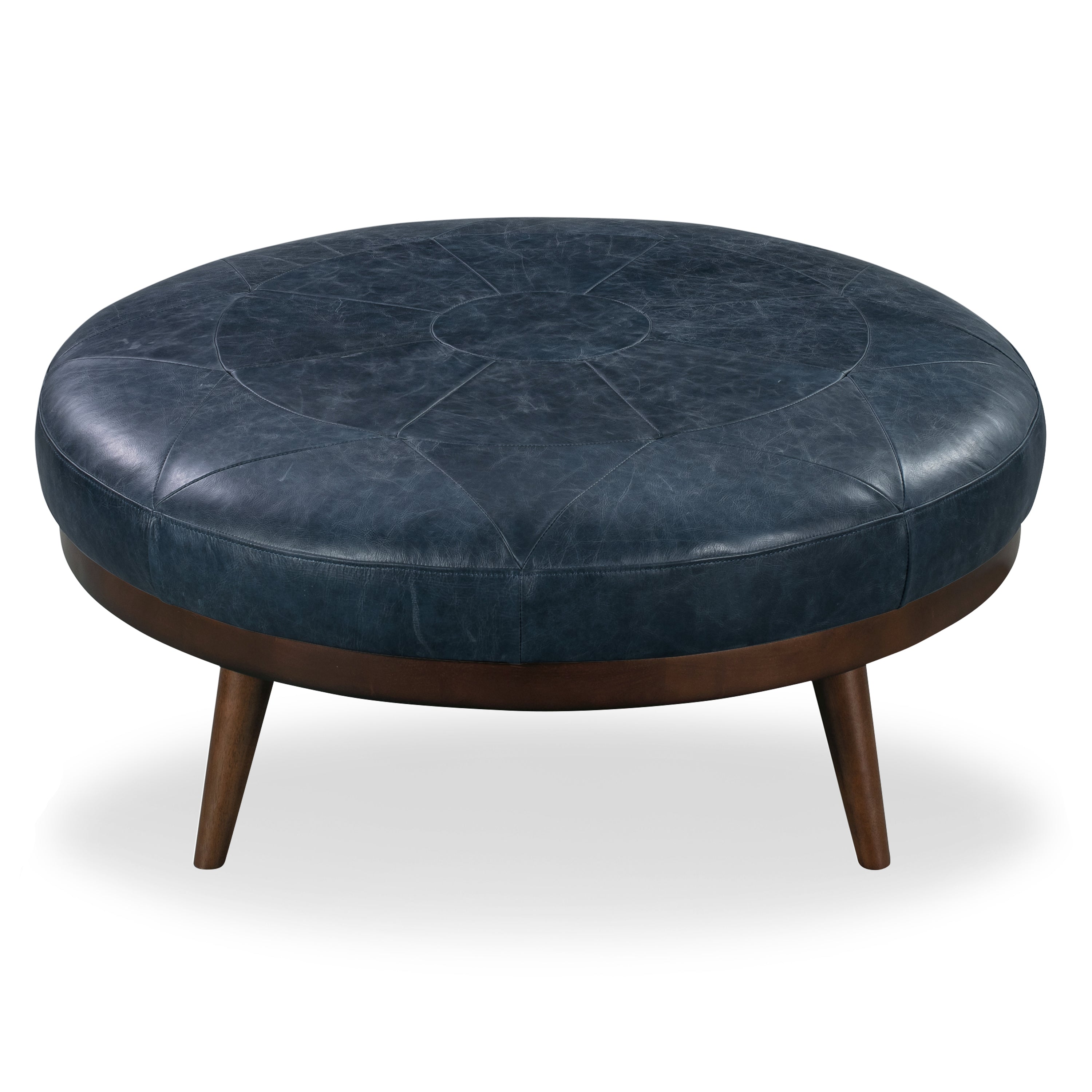 Pouffe en cuir | Bleu nuit