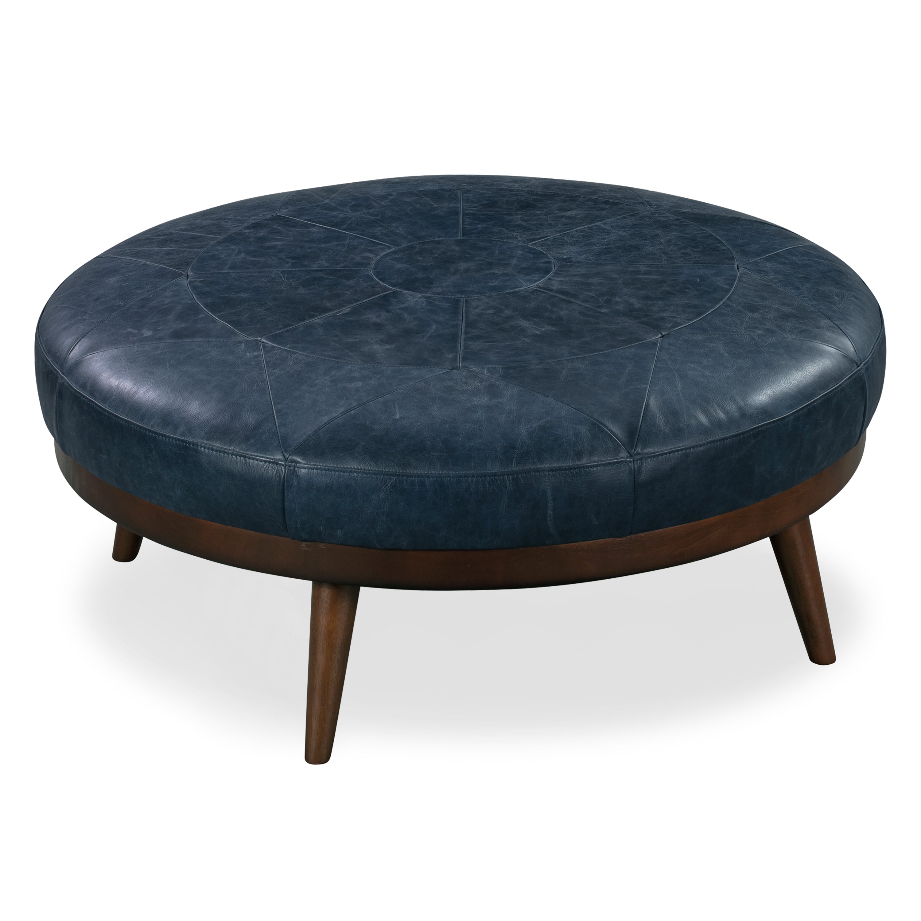 Pouffe en cuir | Bleu nuit
