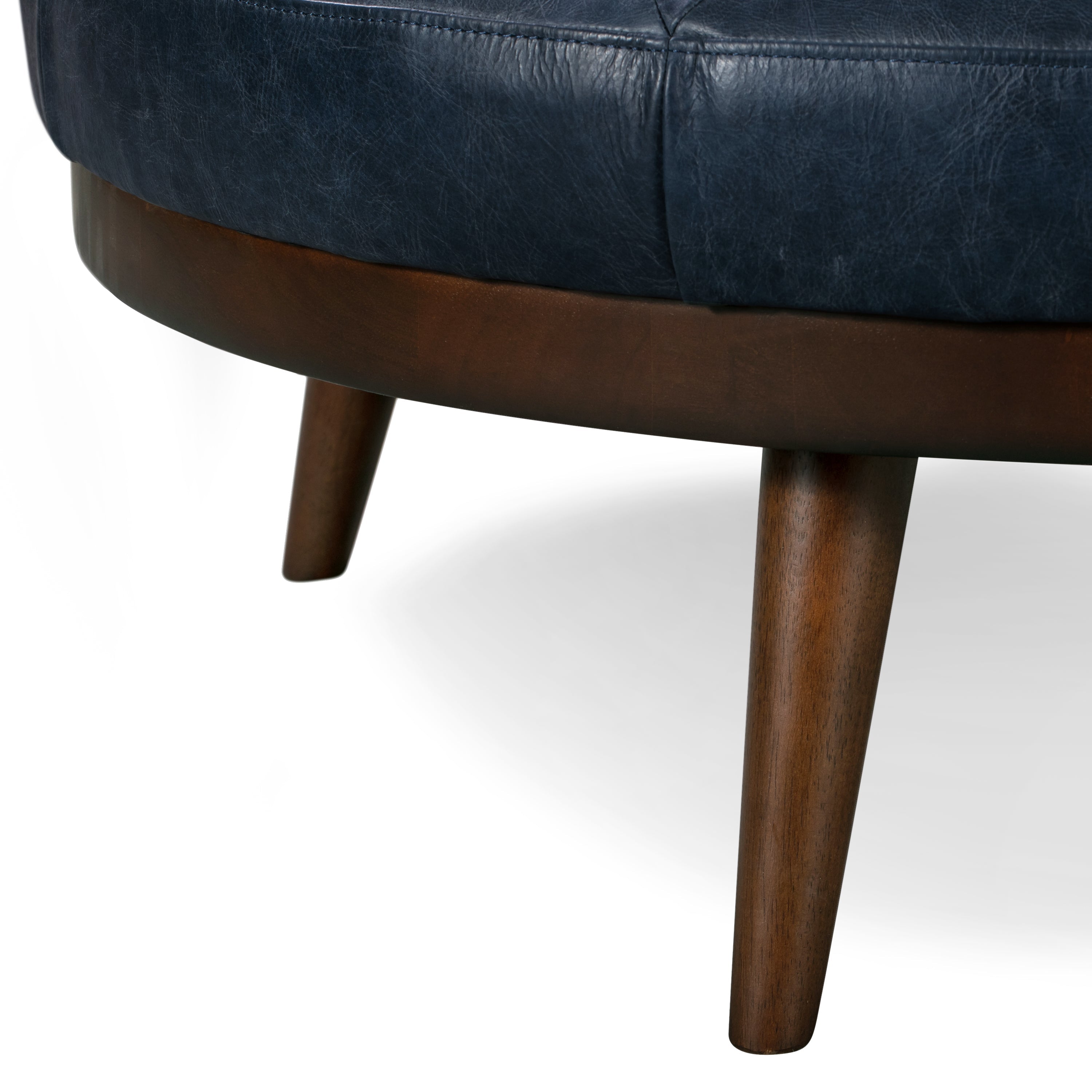 Pouffe en cuir | Bleu nuit