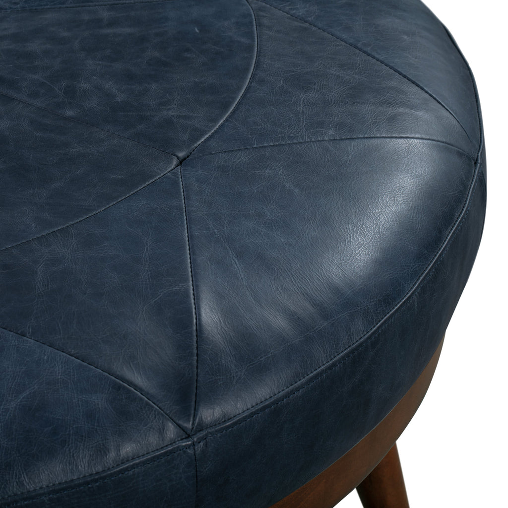 Pouffe en cuir | Bleu nuit
