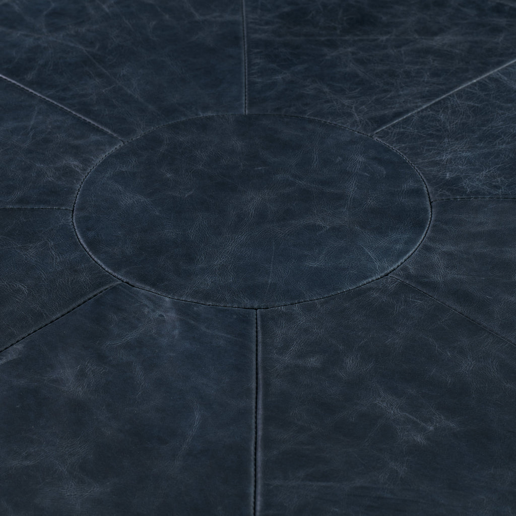 Pouffe en cuir | Bleu nuit