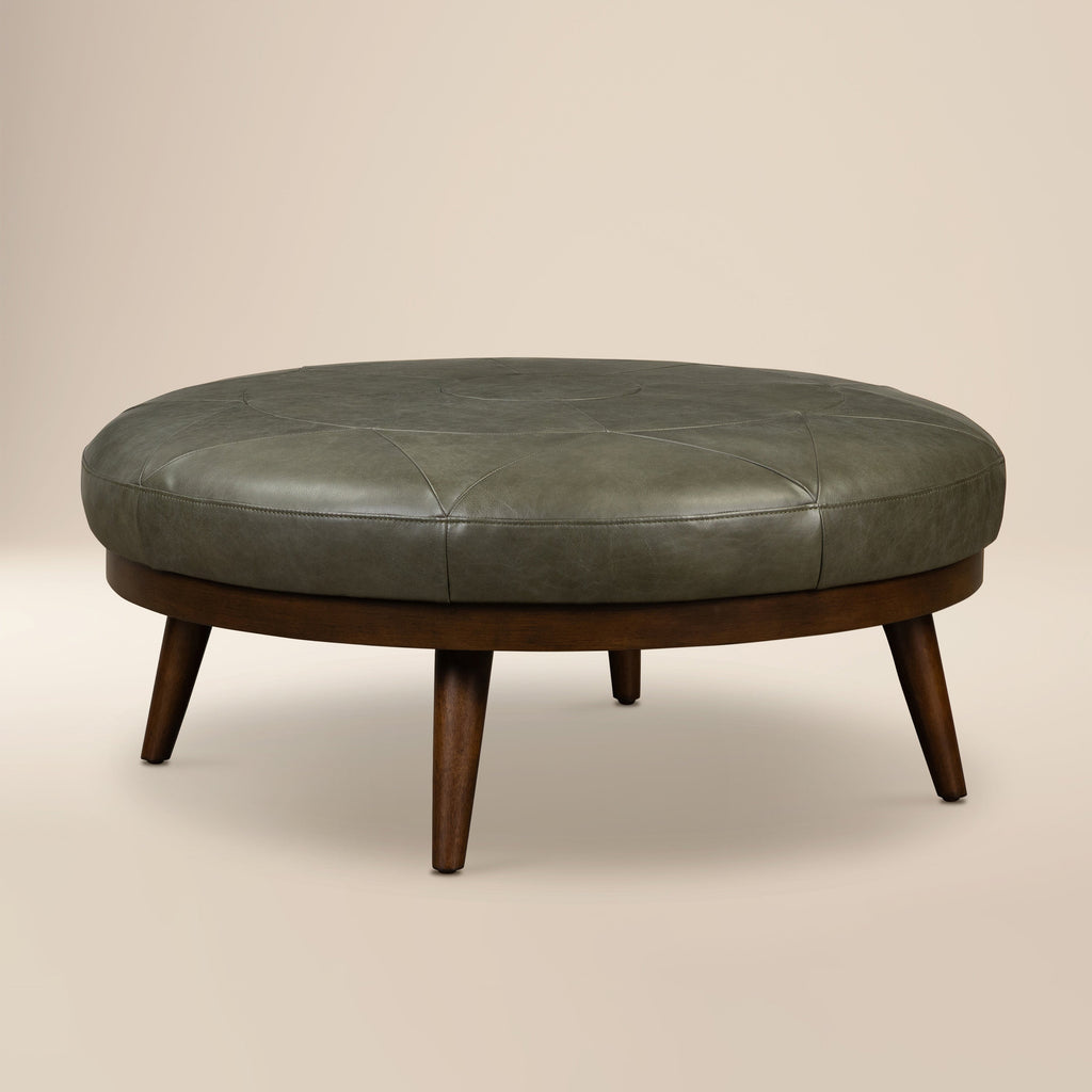 Pouf en cuir | Vert olive