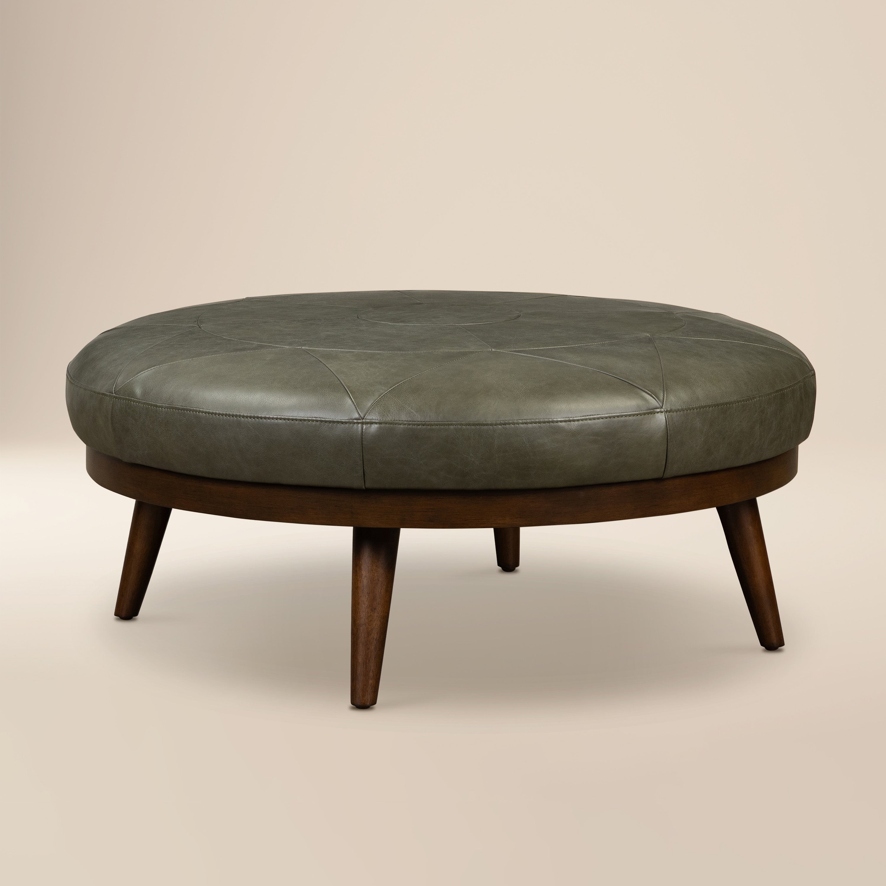Pouf en cuir | Vert olive