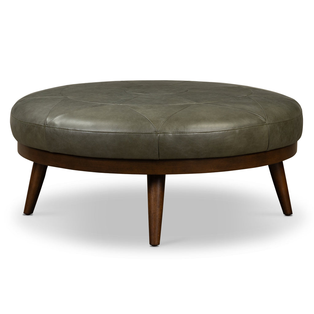 Pouf en cuir | Vert olive