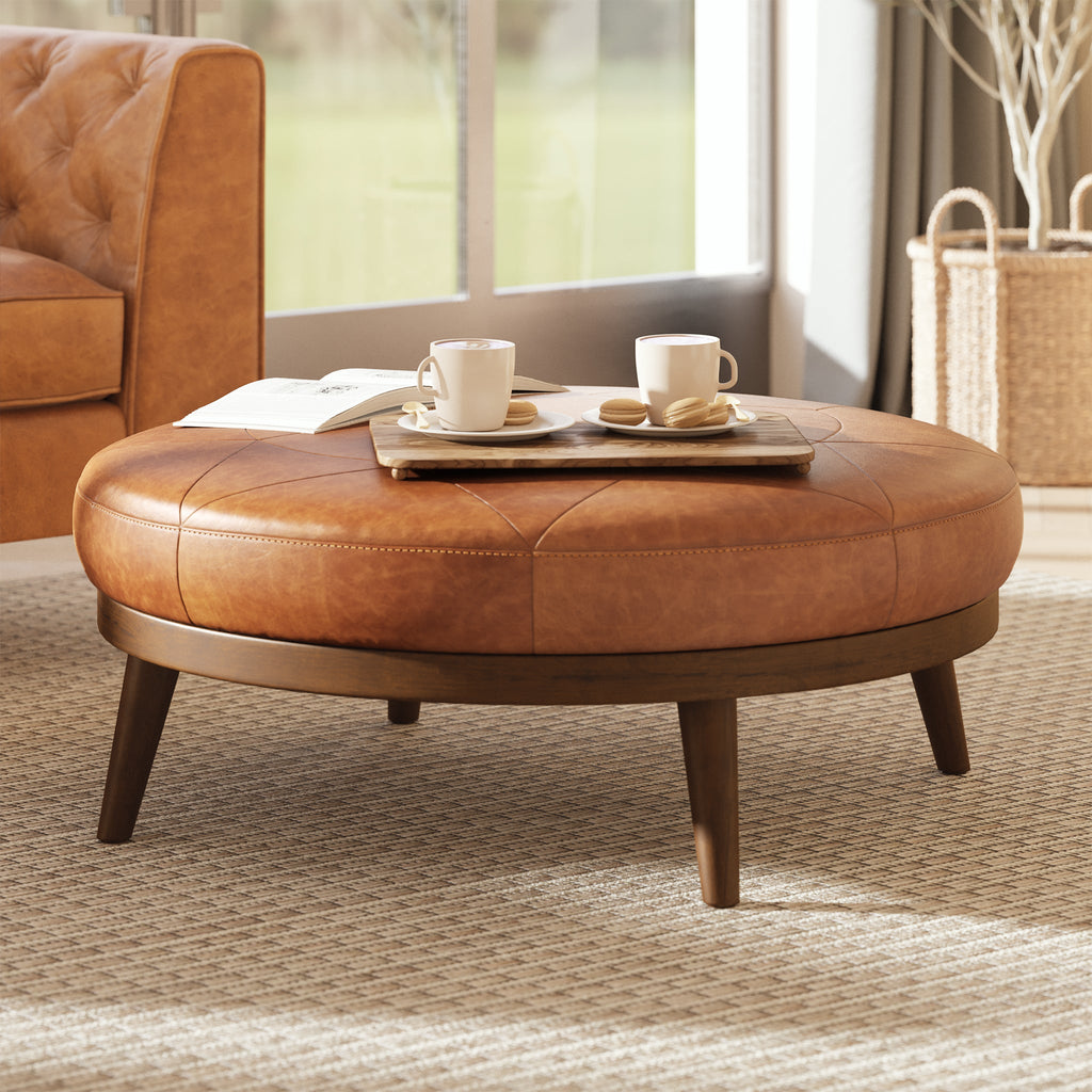 Pouf en cuir | Cognac