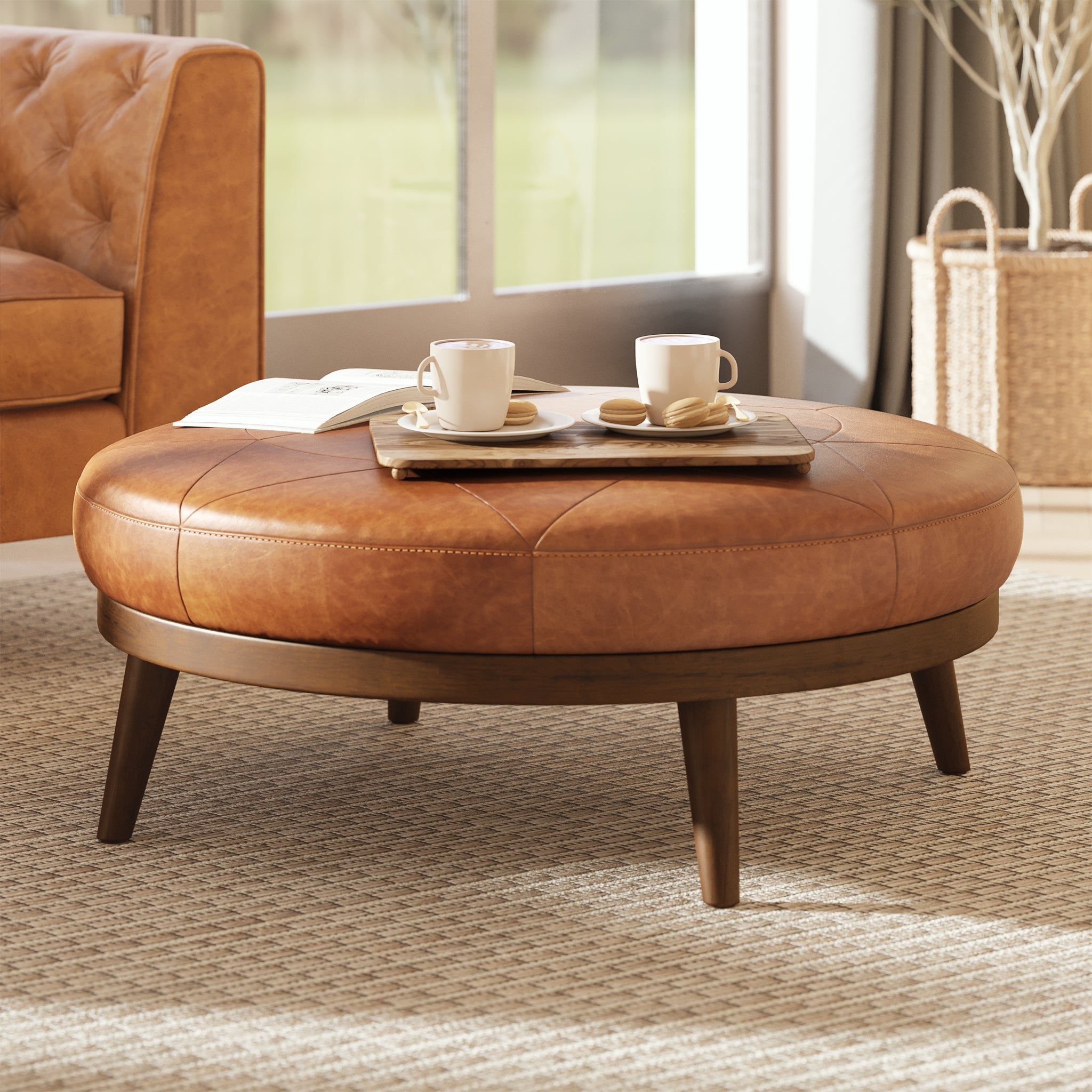 Pouf en cuir | Cognac