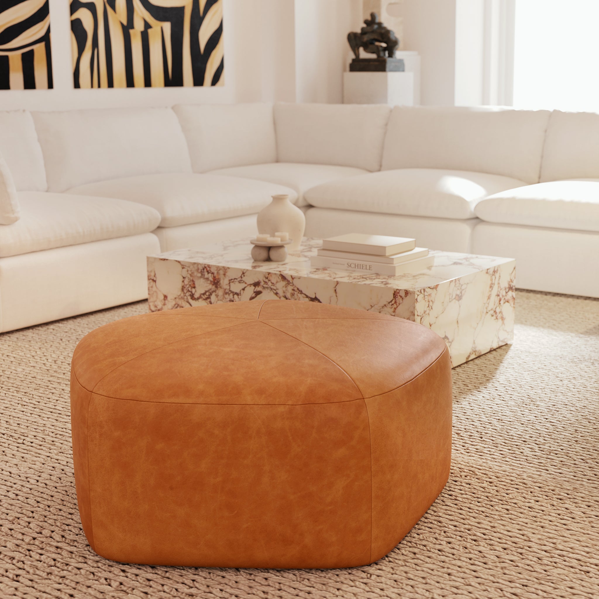 Pouf en cuir | Cognac
