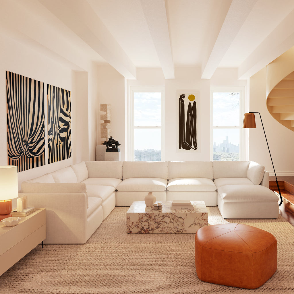 Pouf en cuir | Cognac