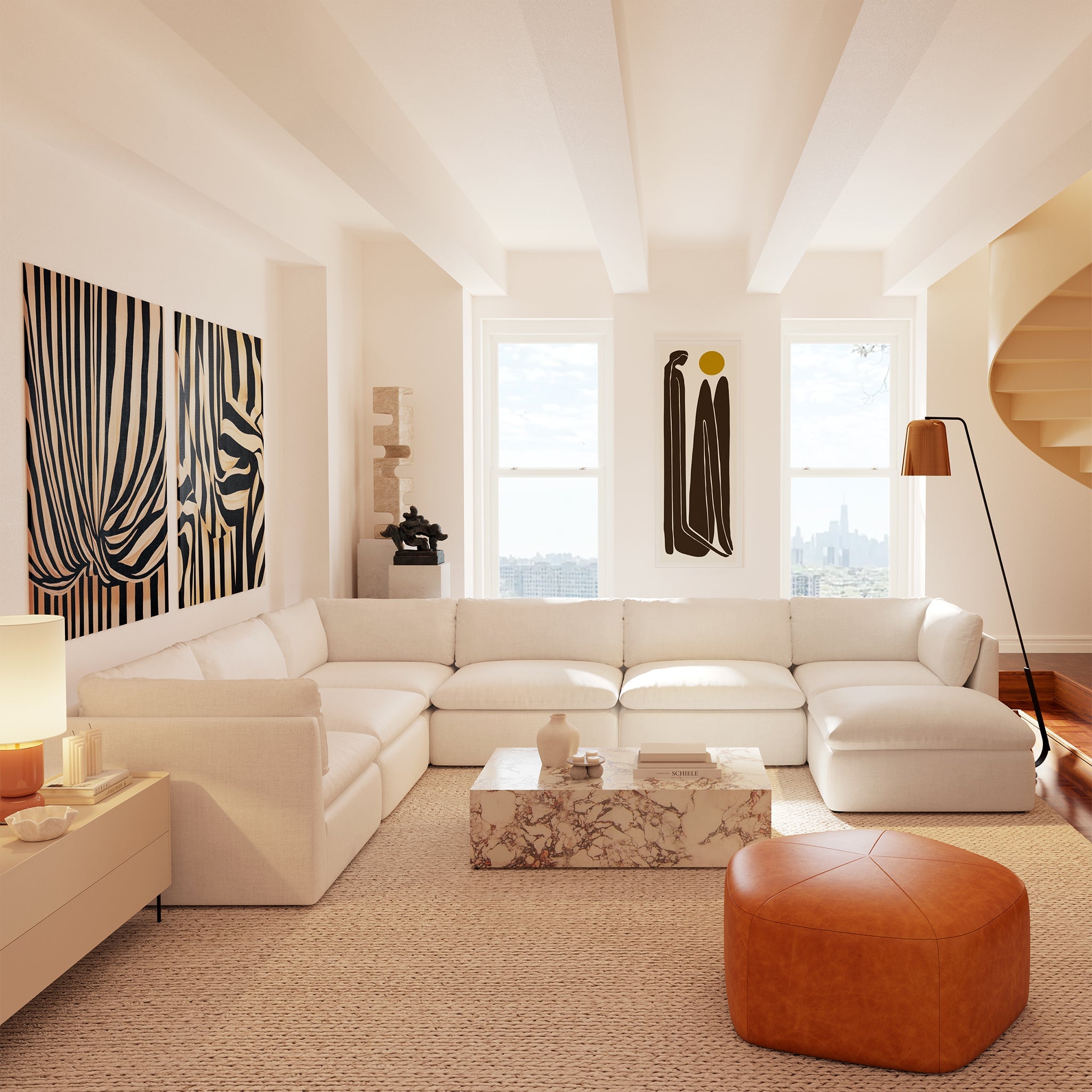 Pouf en cuir | Cognac