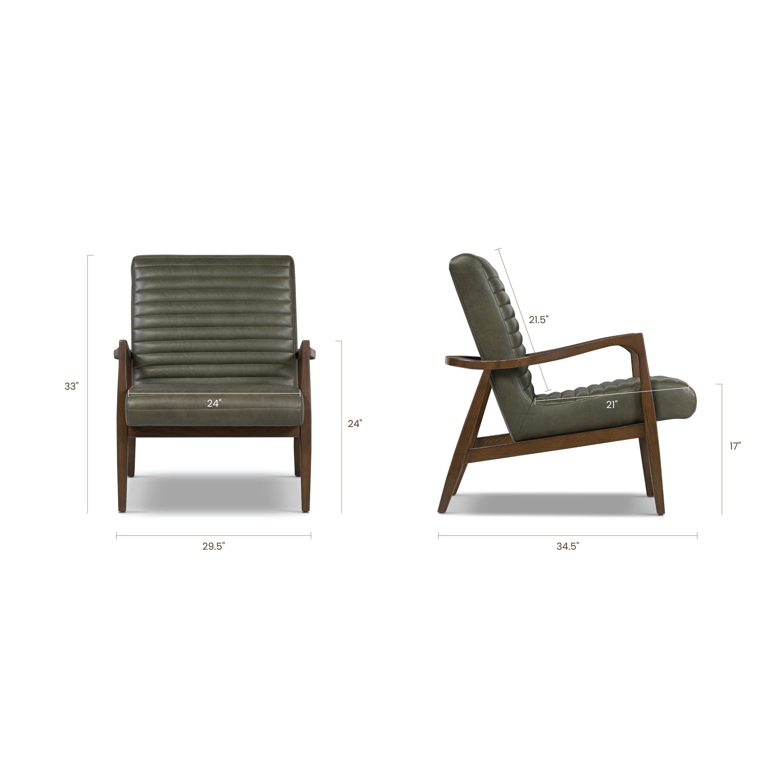 Fauteuil club en cuir Rowan | Vert olive