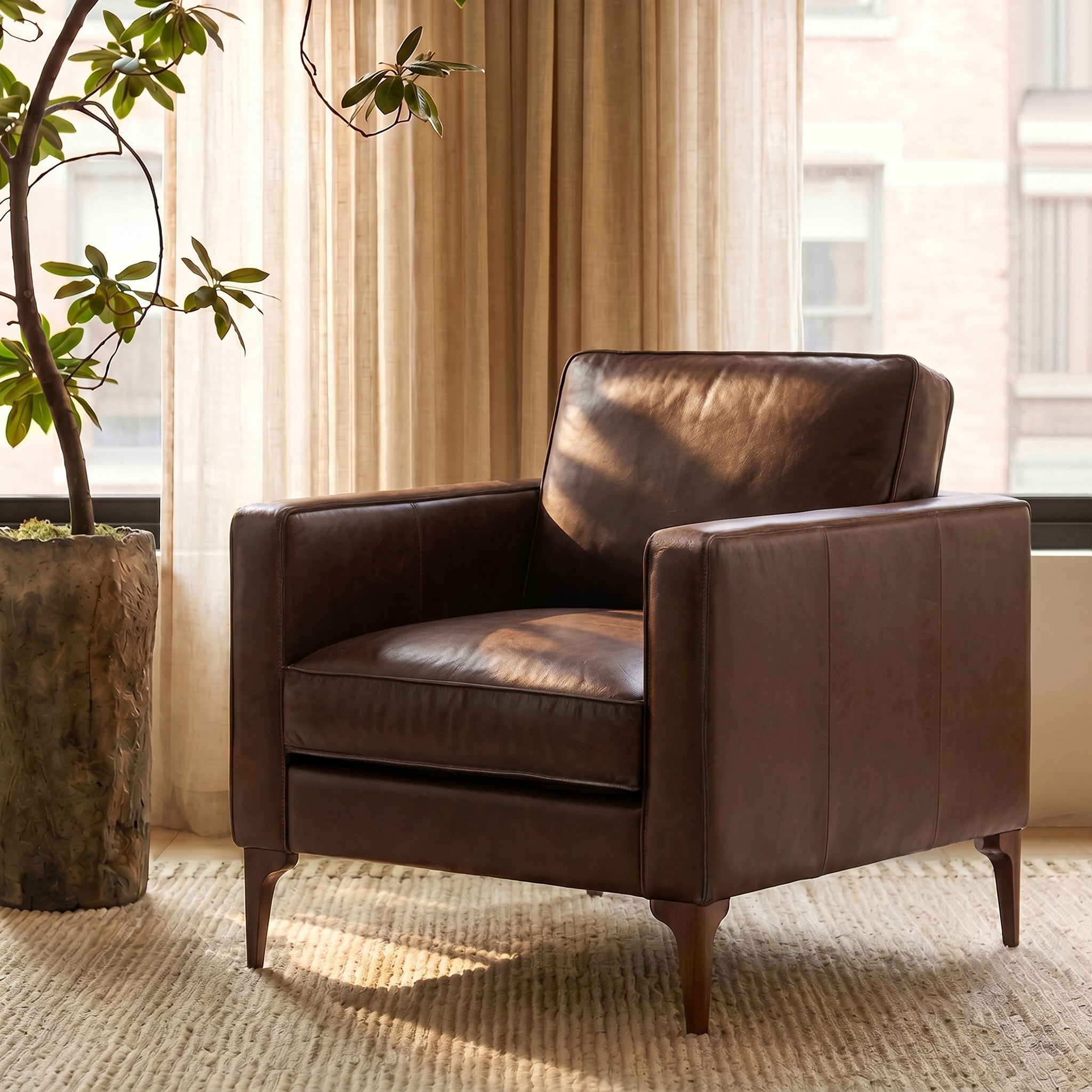Fauteuil de salon en cuir | Marron chocolat