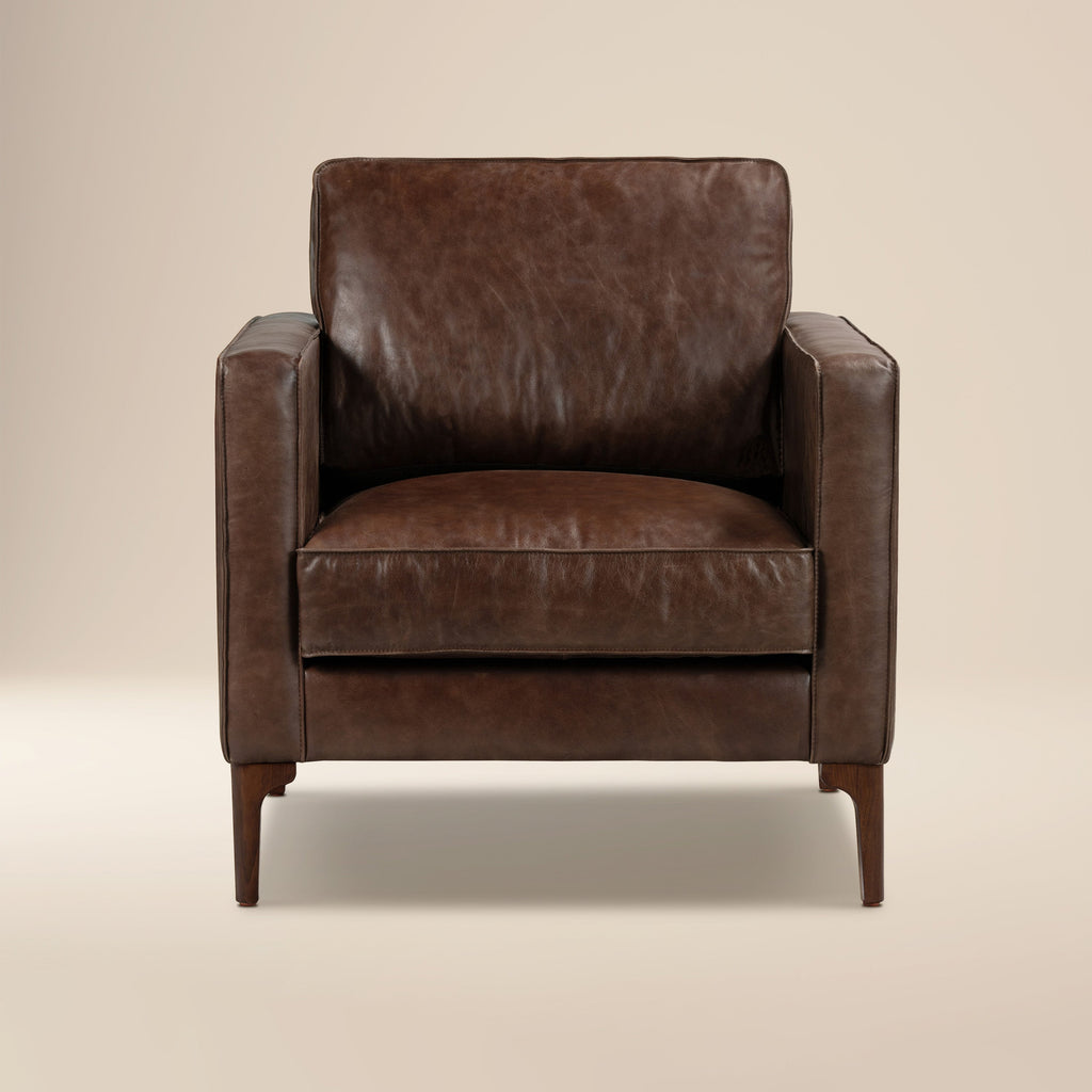 Fauteuil de salon en cuir | Marron chocolat