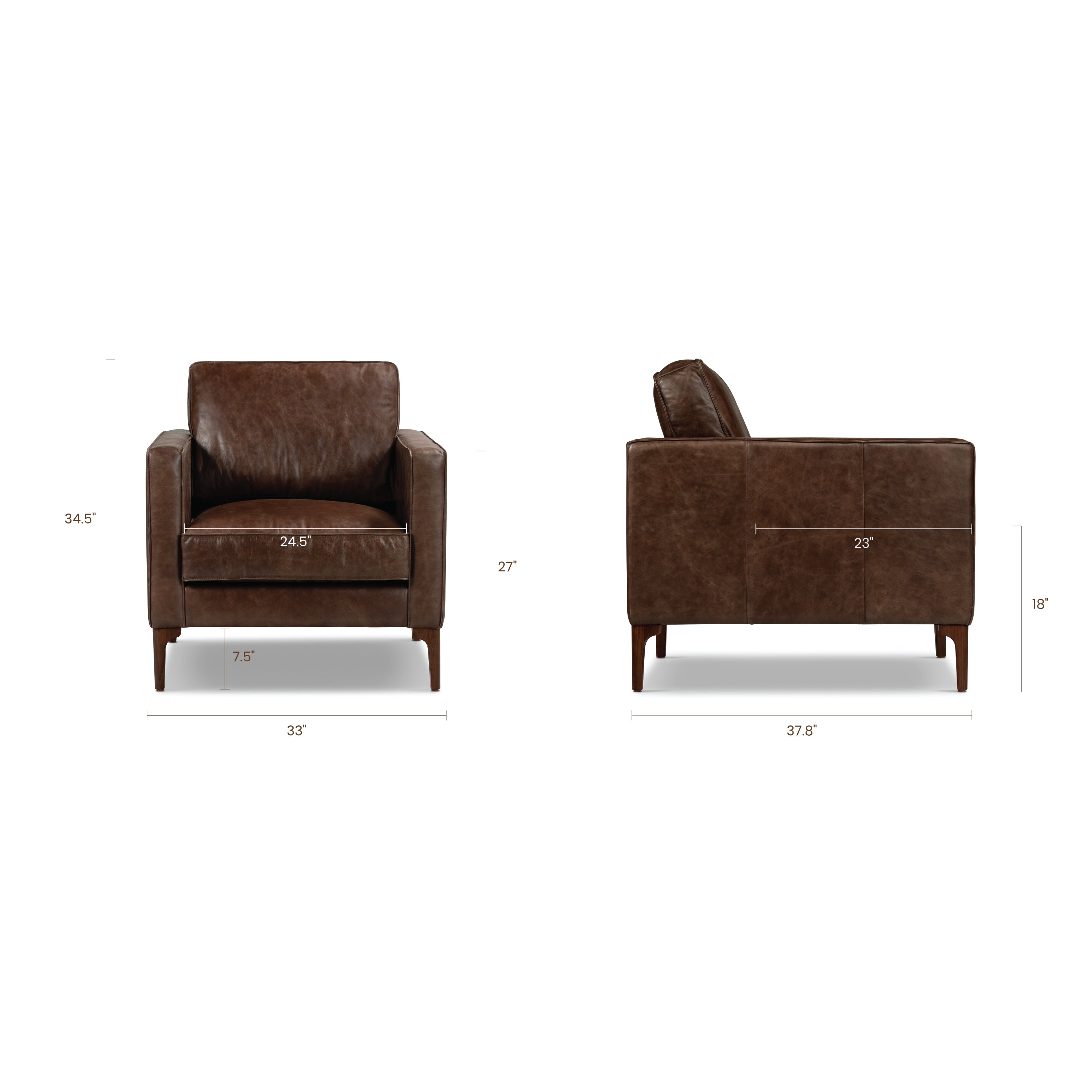 Fauteuil de salon en cuir | Marron chocolat