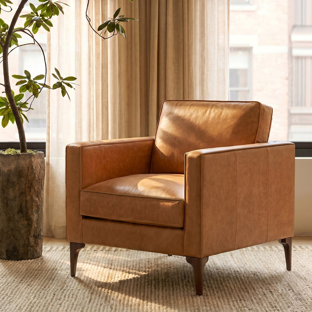 Fauteuil en cuir | Tan cognac