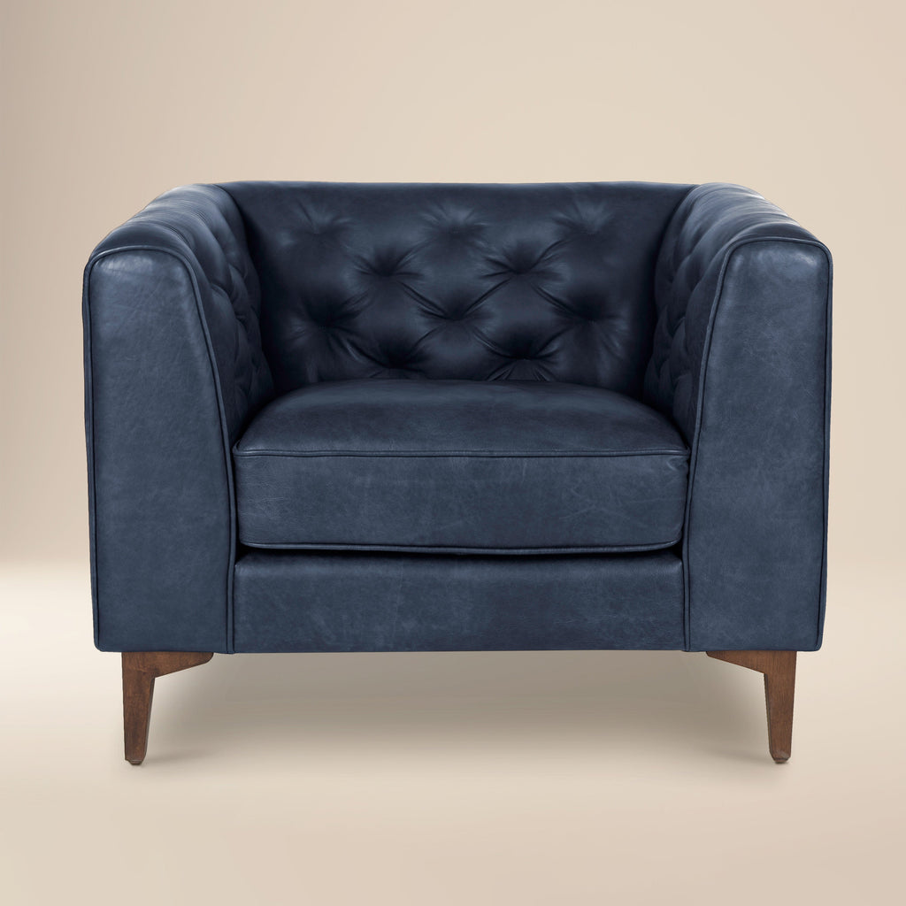 Fauteuil club en cuir | Bleu nuit
