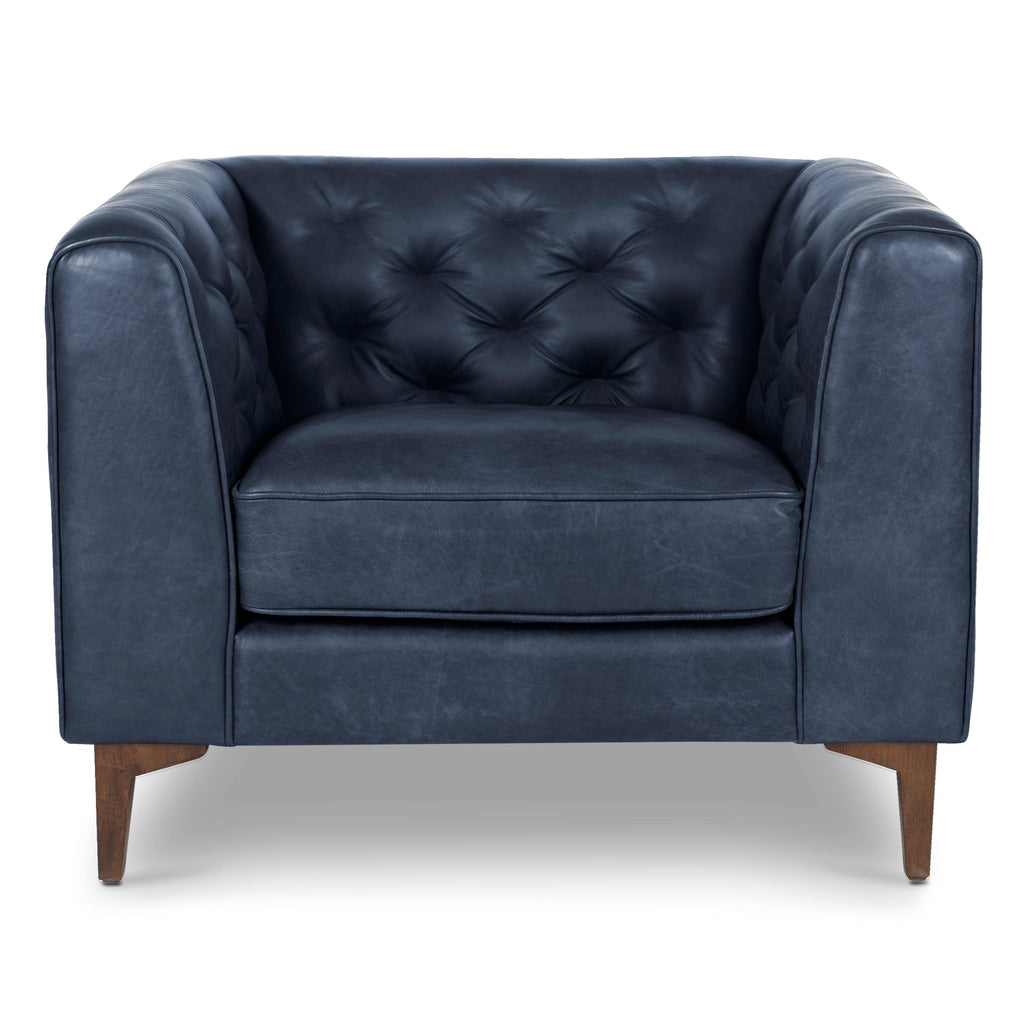 Fauteuil club en cuir | Bleu nuit
