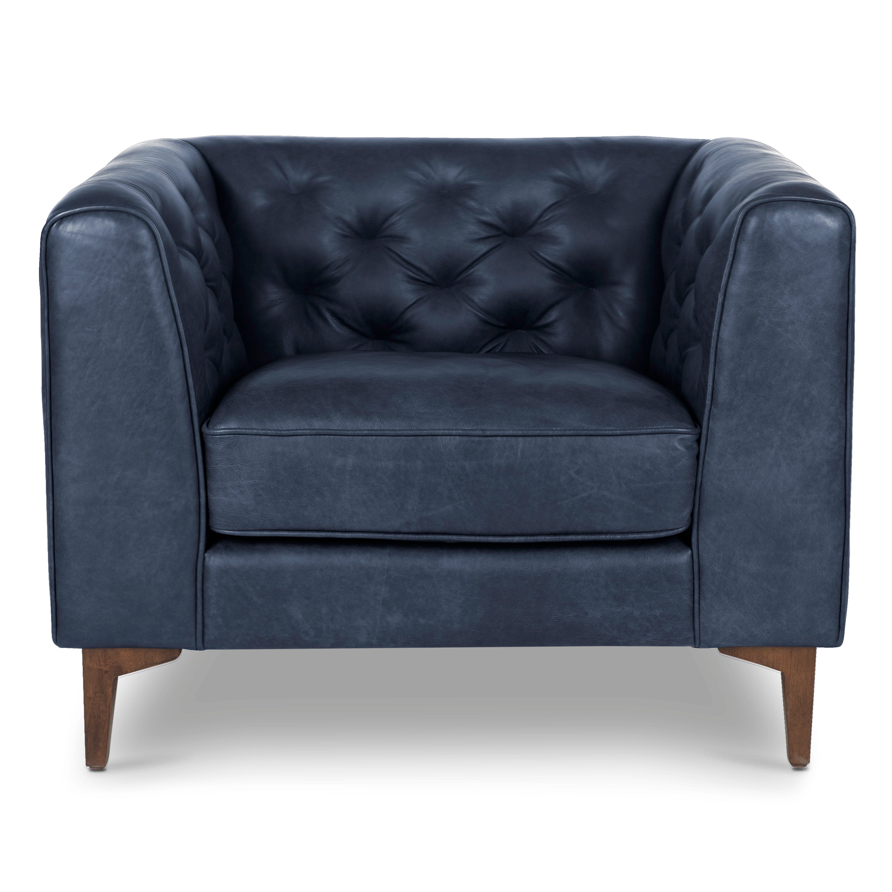Fauteuil club en cuir | Bleu nuit