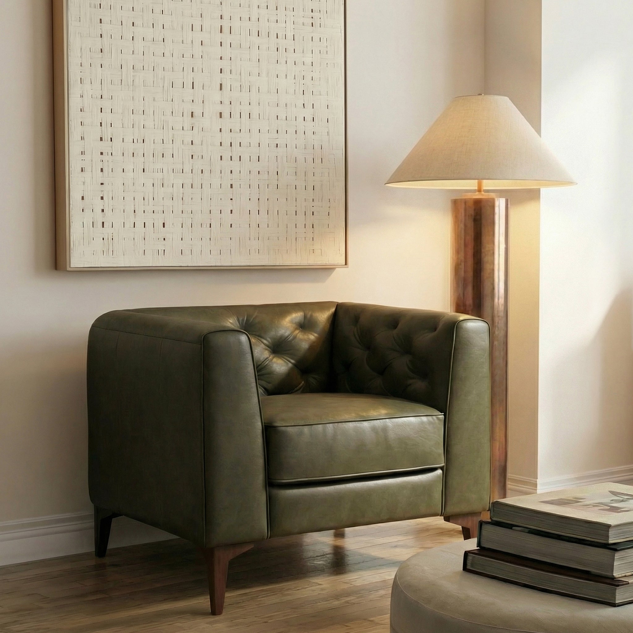 Fauteuil en cuir | Vert olive