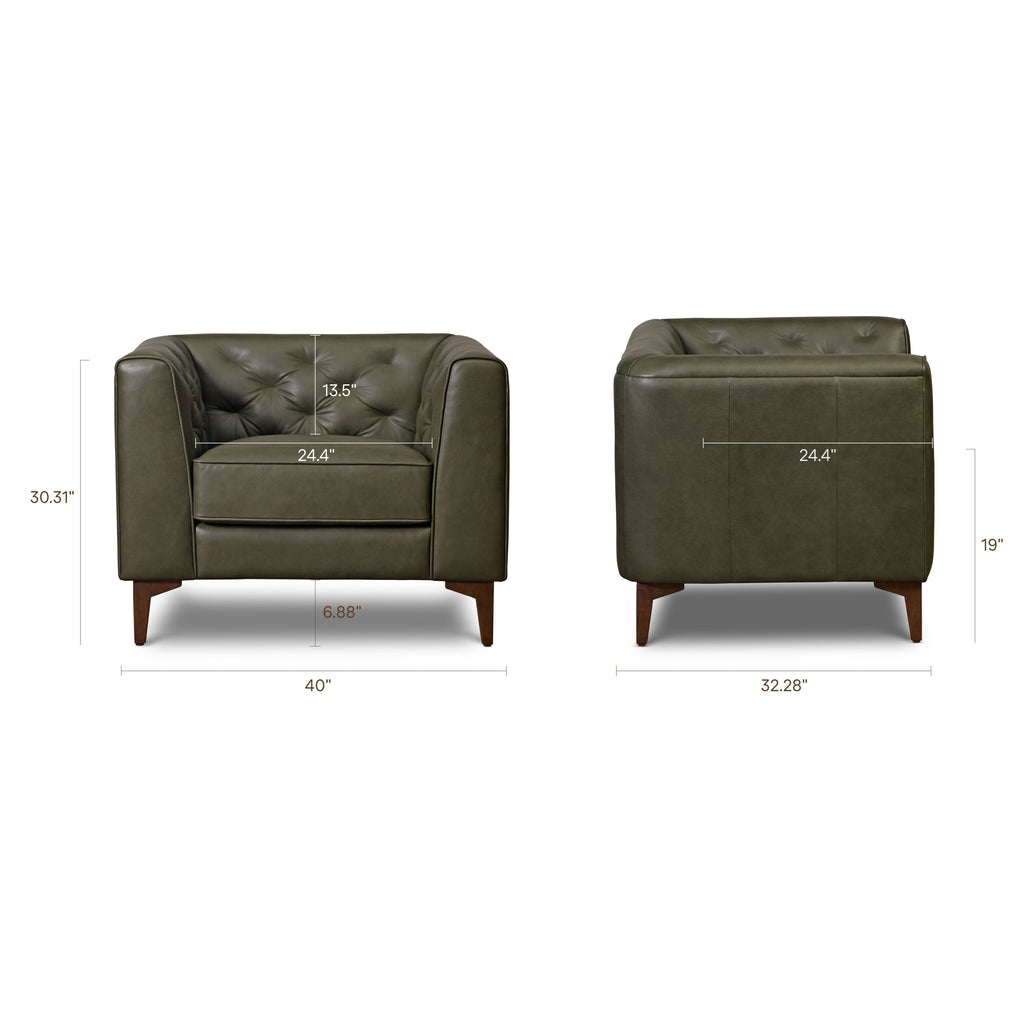 Fauteuil en cuir | Vert olivine