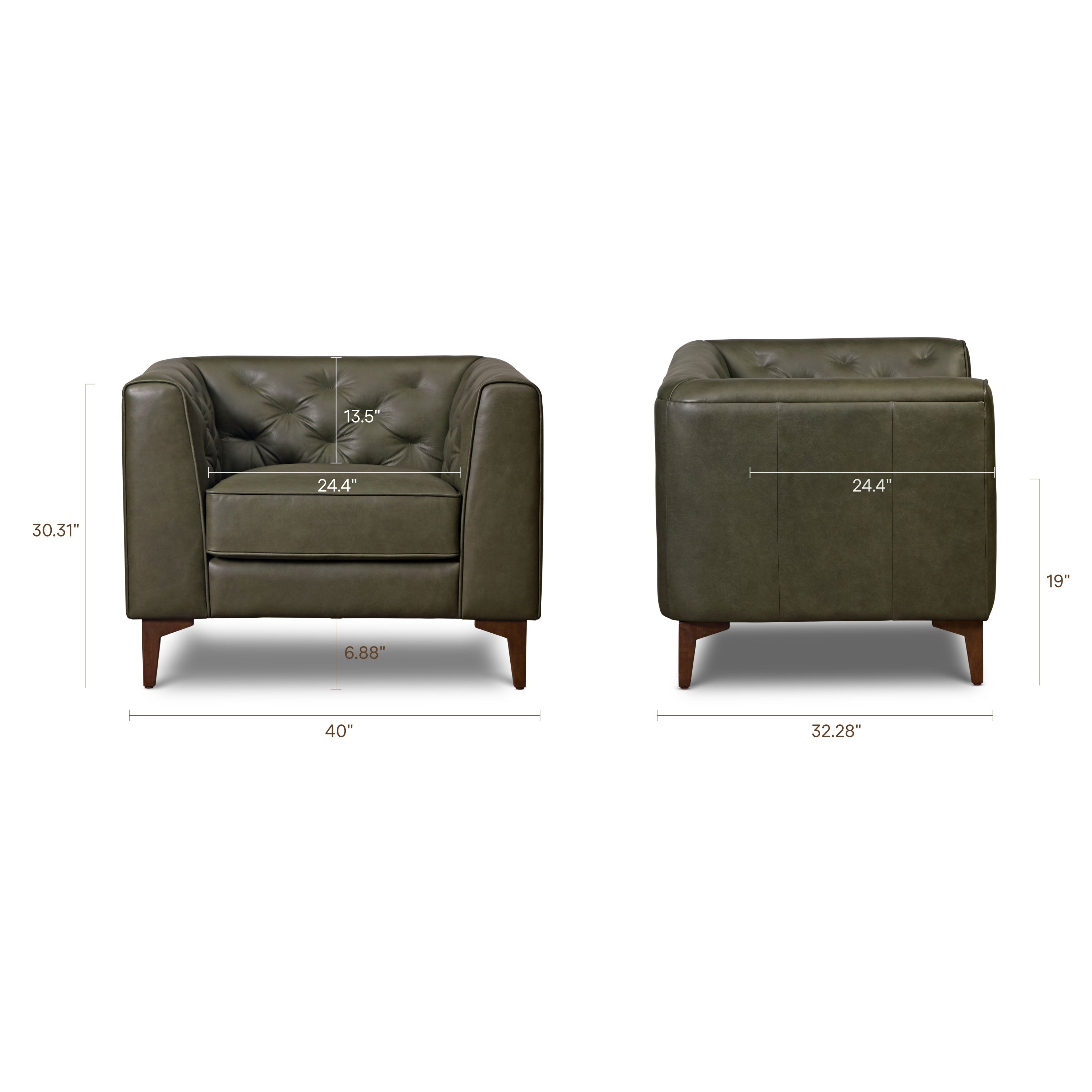 Fauteuil en cuir | Vert olivine