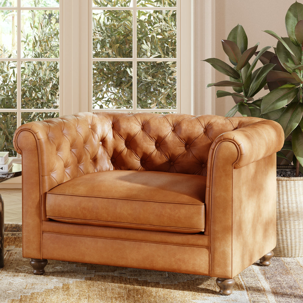 Fauteuil club en cuir | Cognac