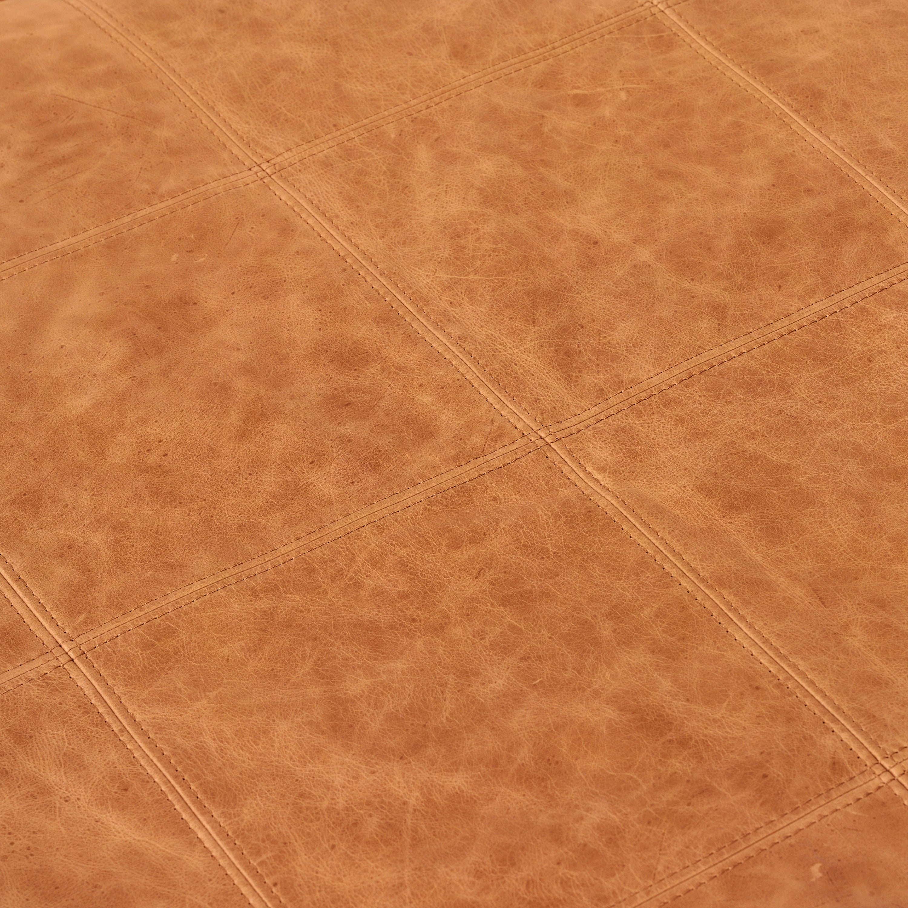 Pouf carré en cuir | Cognac