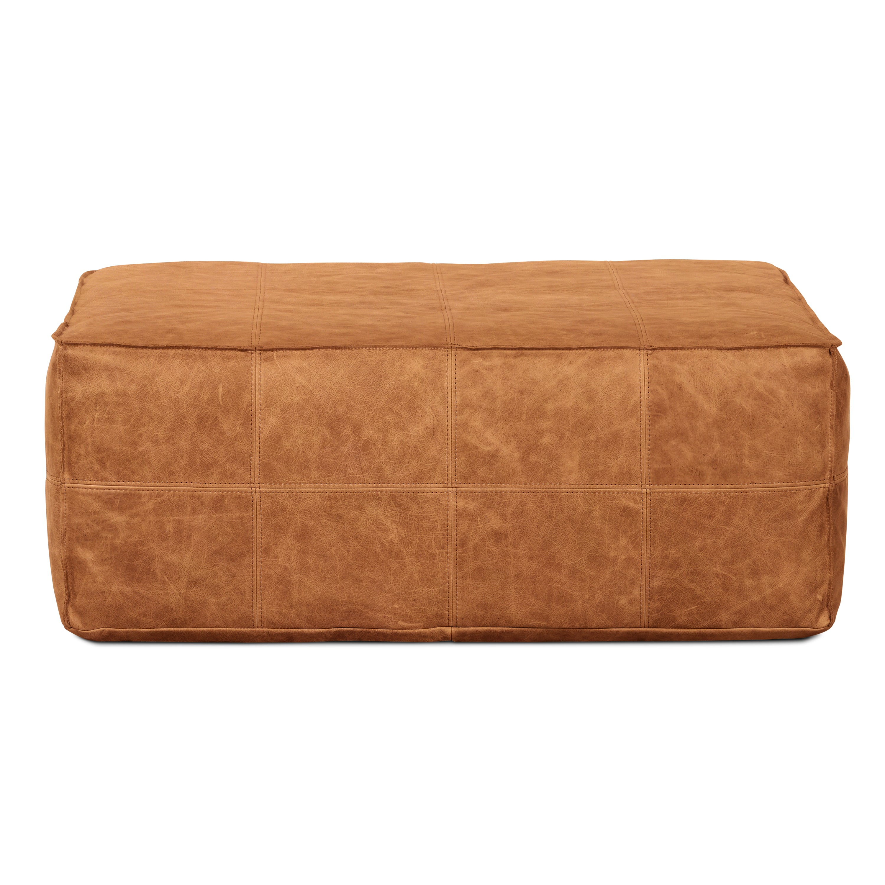 Pouf carré en cuir | Cognac