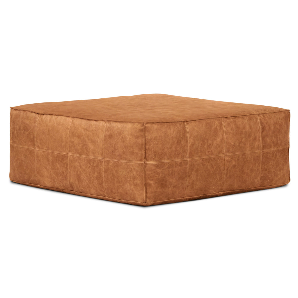 Pouf carré en cuir | Cognac