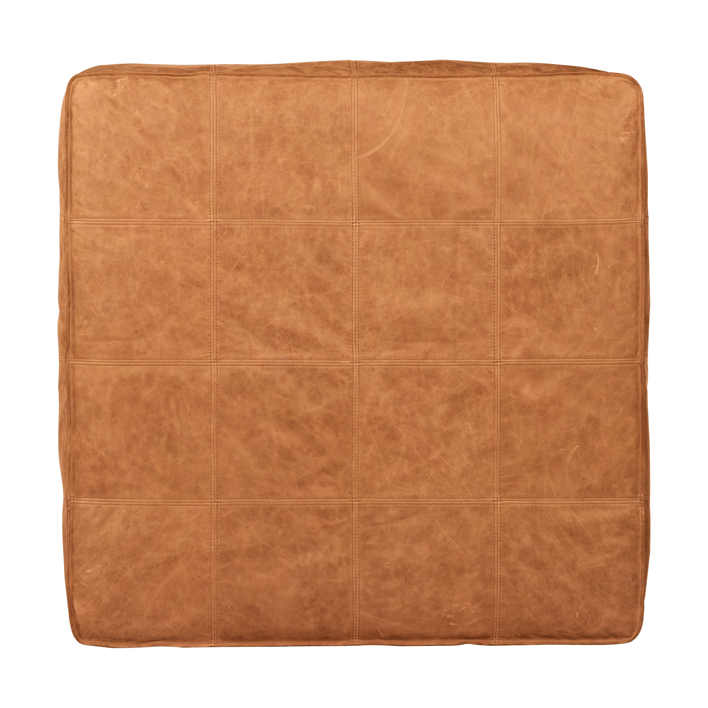 Pouf carré en cuir | Cognac