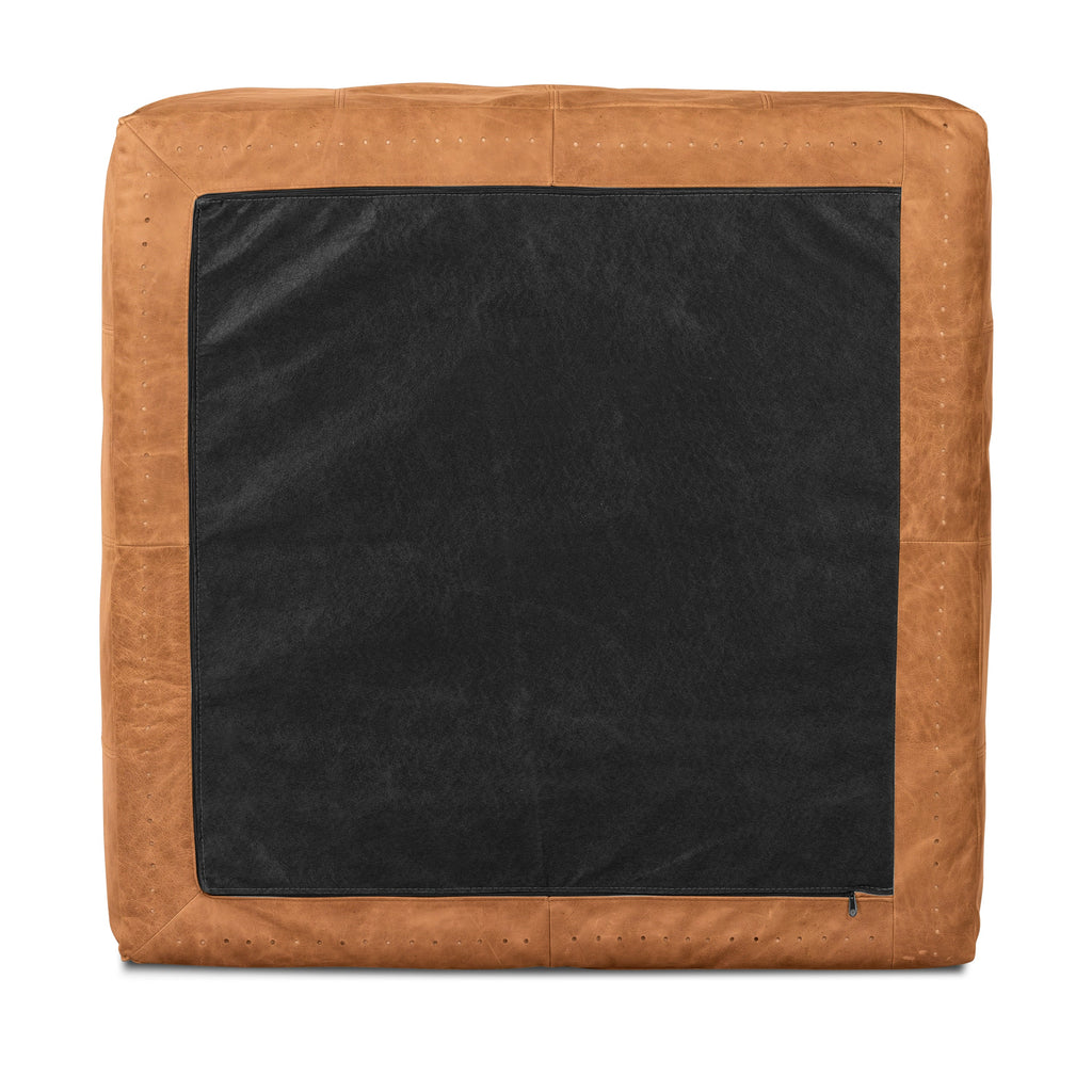 Pouf carré en cuir | Cognac